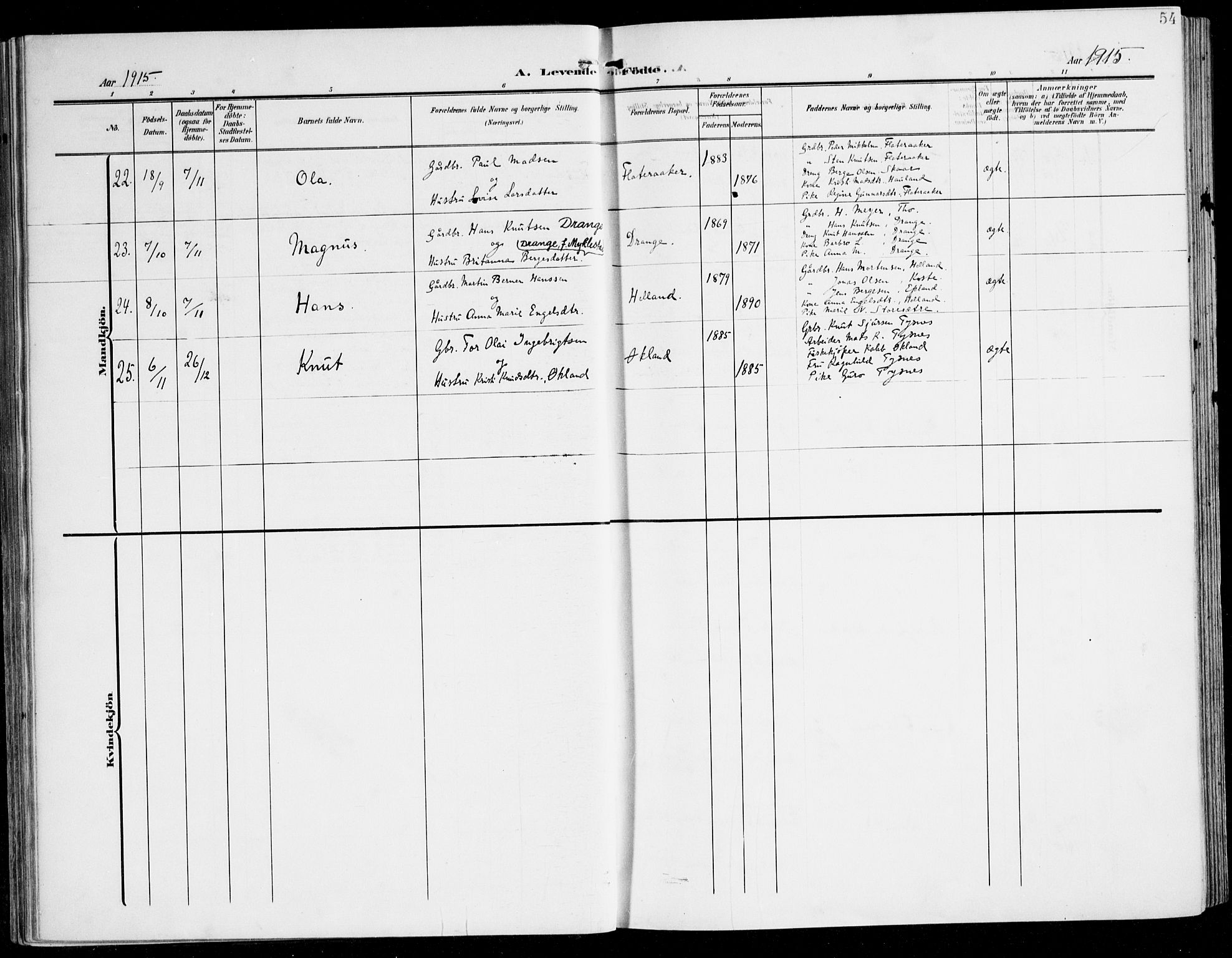 Tysnes sokneprestembete, SAB/A-78601/H/Haa: Parish register (official) no. D 2, 1905-1922, p. 54