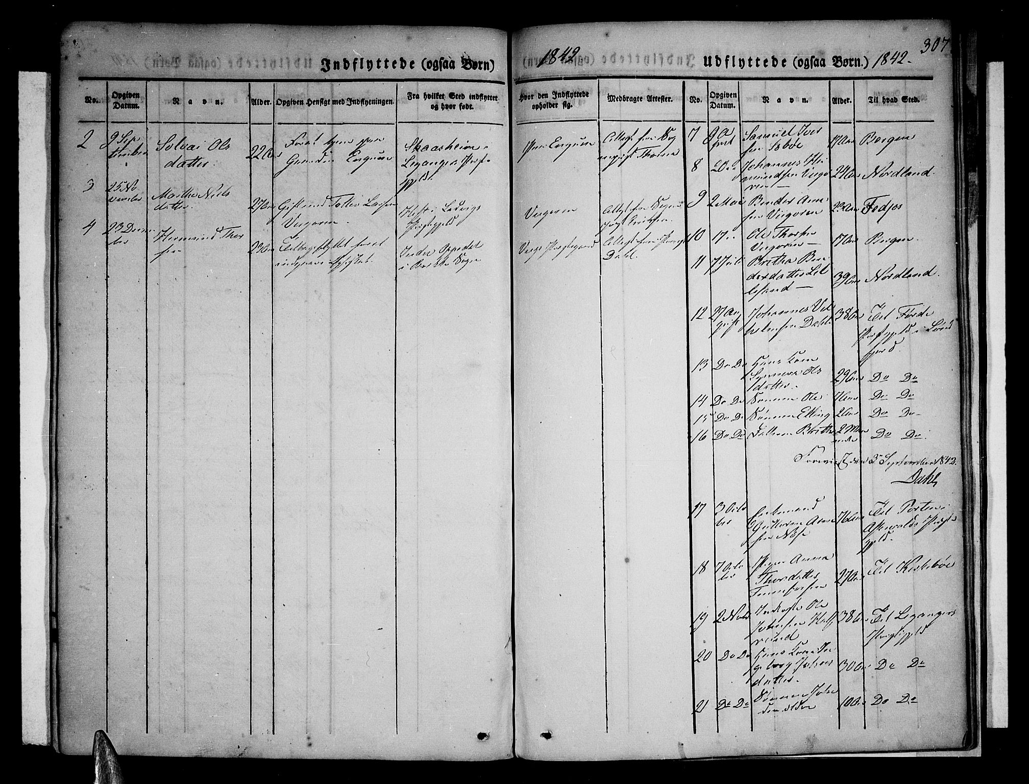 Vik sokneprestembete, SAB/A-81501: Parish register (official) no. A 7, 1831-1845, p. 307