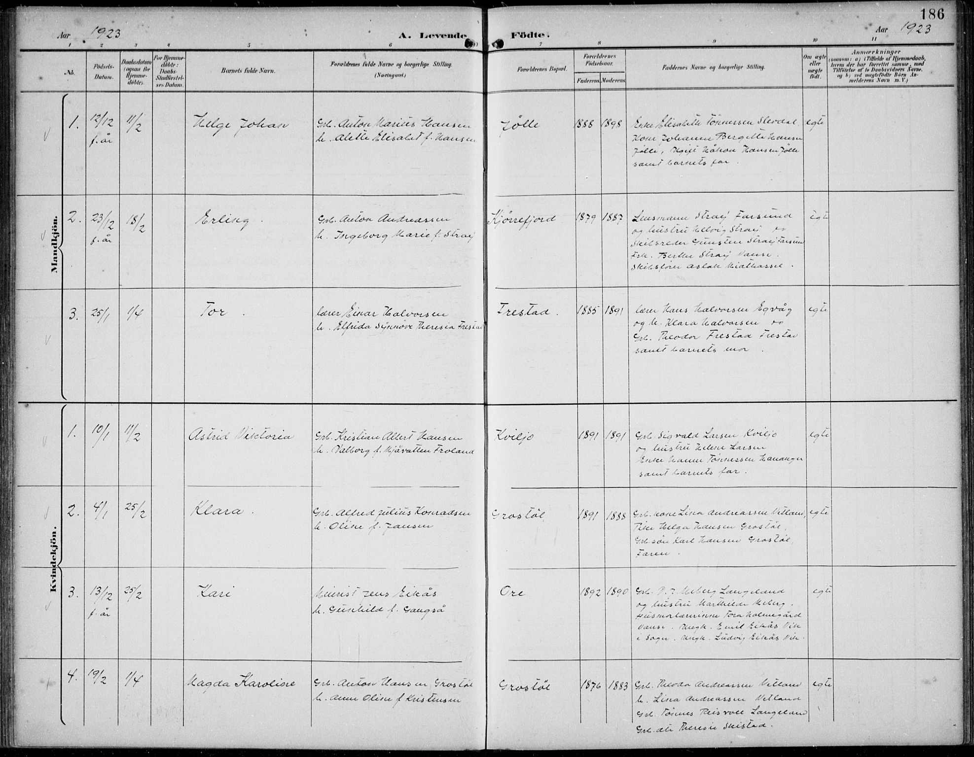 Lista sokneprestkontor, AV/SAK-1111-0027/F/Fb/L0005: Parish register (copy) no. B 5, 1892-1923, p. 186