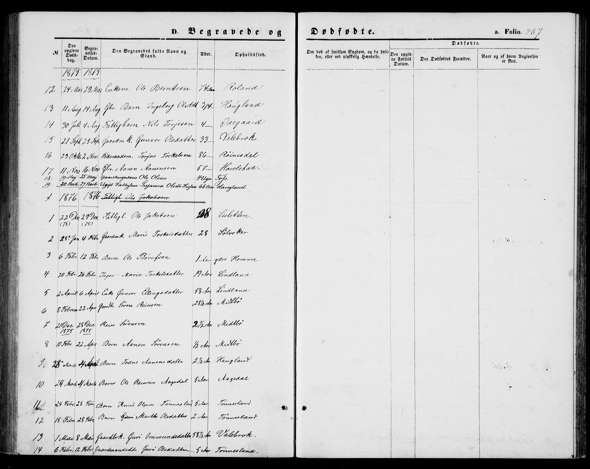 Bjelland sokneprestkontor, AV/SAK-1111-0005/F/Fb/Fba/L0004: Parish register (copy) no. B 4, 1869-1886, p. 267