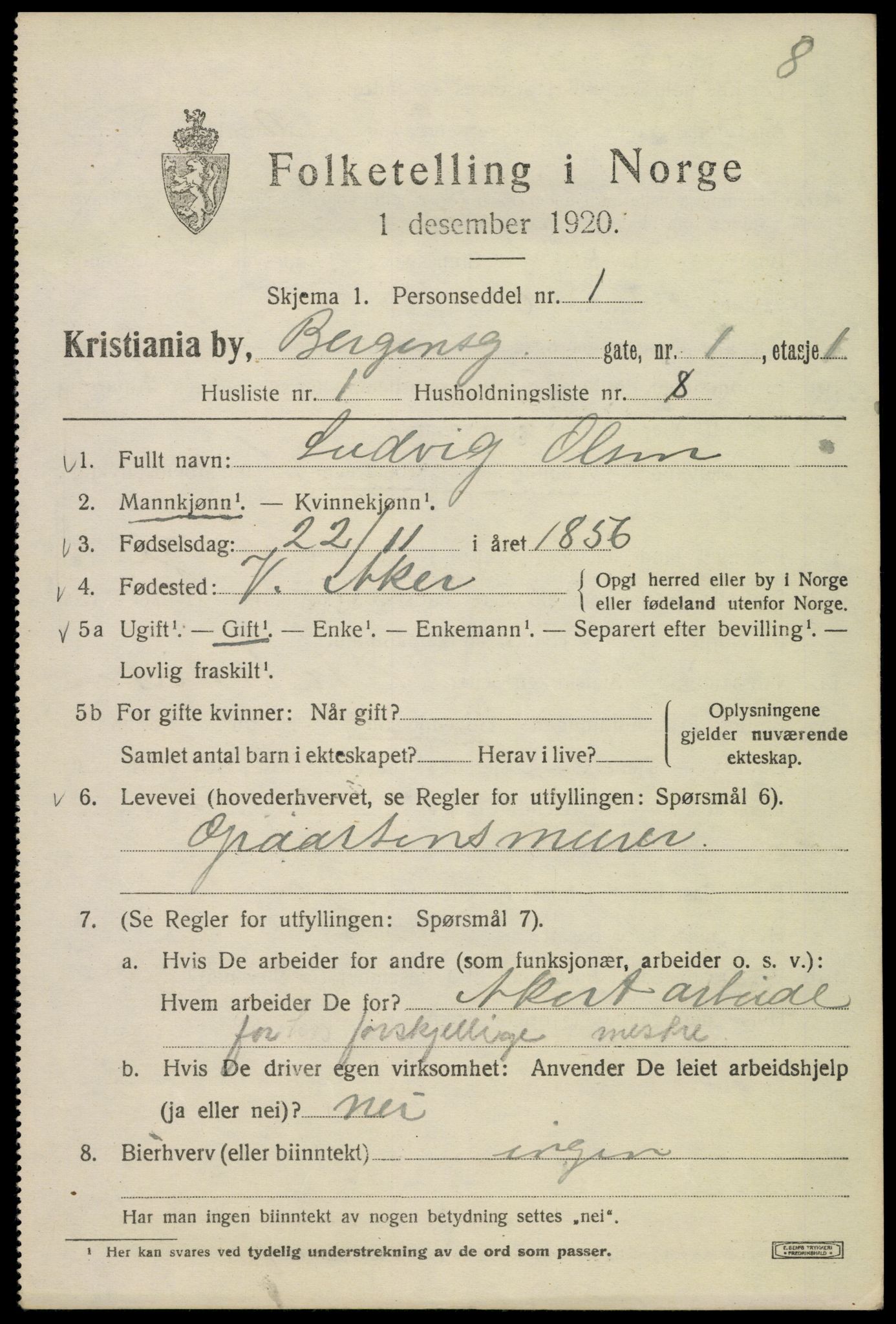 SAO, 1920 census for Kristiania, 1920, p. 152095