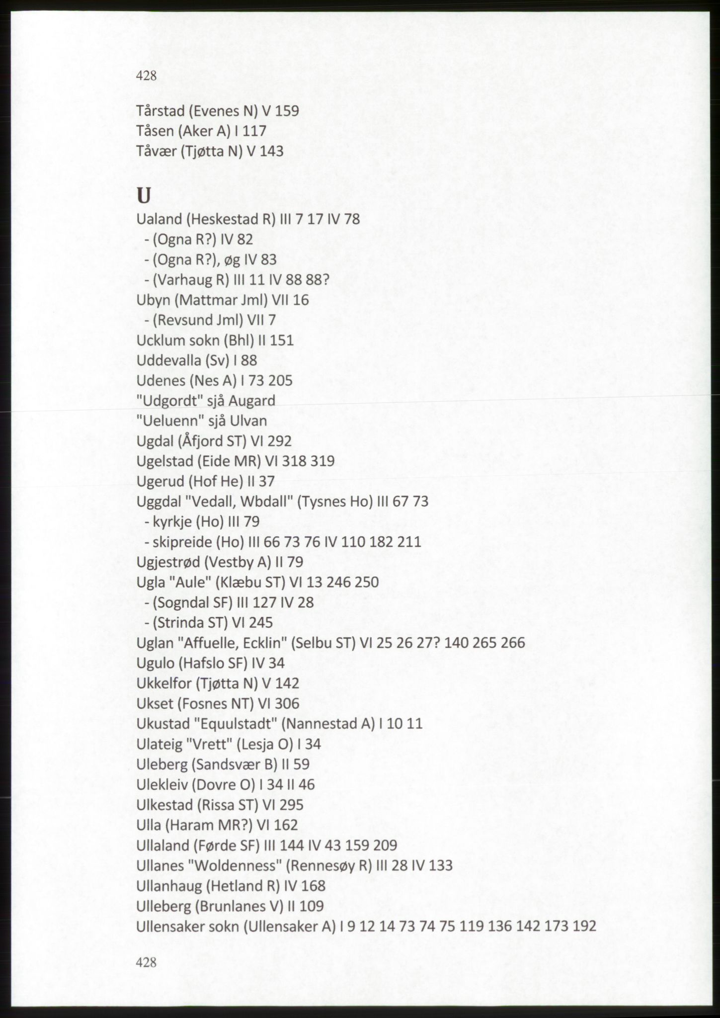 Publikasjoner utgitt av Arkivverket, PUBL/PUBL-001/C/0009: Stedsnavnregister, 1548-1567, p. 428