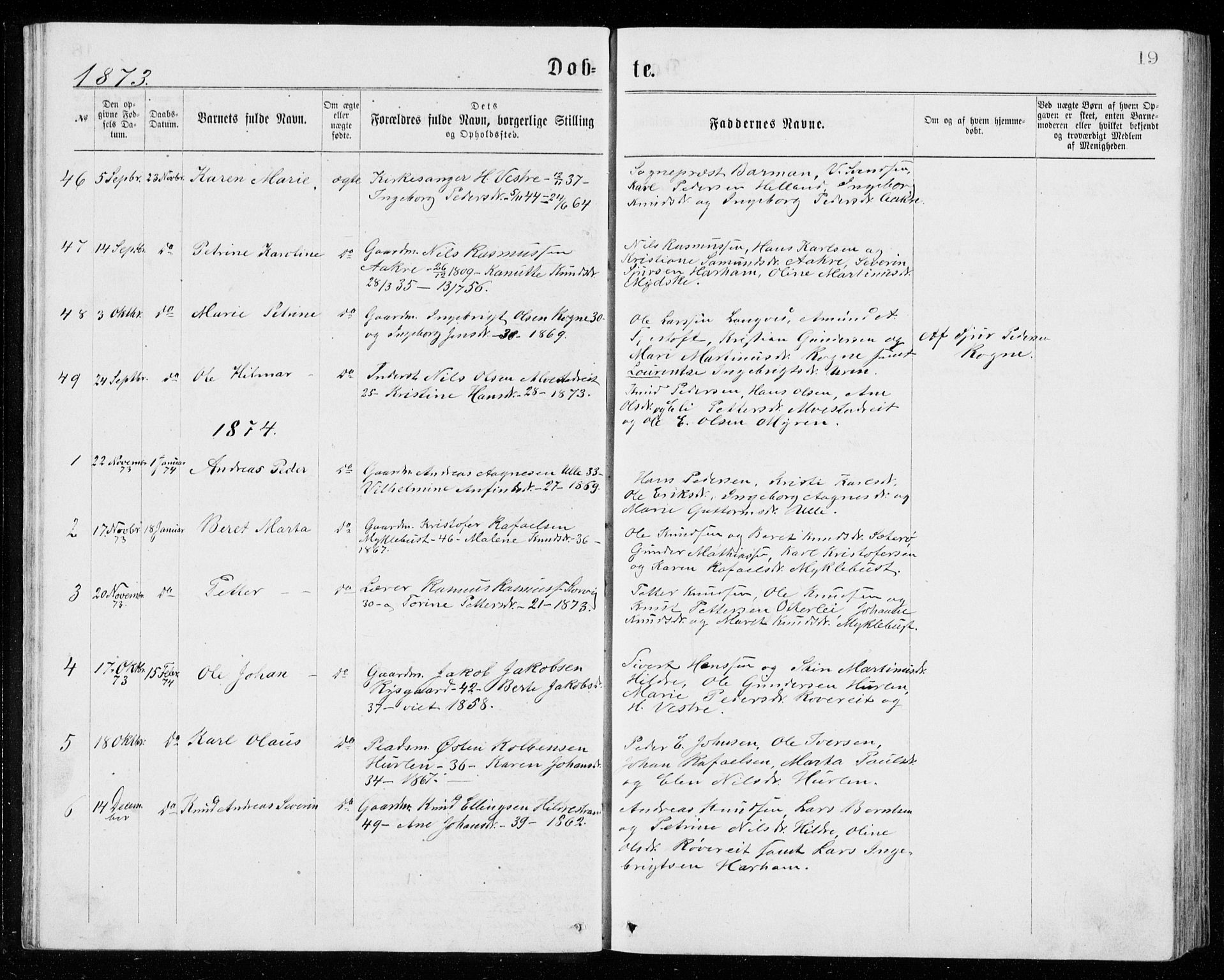 Ministerialprotokoller, klokkerbøker og fødselsregistre - Møre og Romsdal, AV/SAT-A-1454/536/L0509: Parish register (copy) no. 536C04, 1871-1881, p. 19