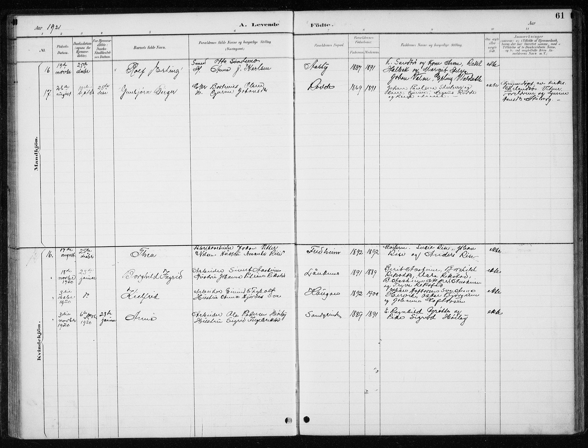 Ministerialprotokoller, klokkerbøker og fødselsregistre - Nord-Trøndelag, AV/SAT-A-1458/710/L0096: Parish register (copy) no. 710C01, 1892-1925, p. 61