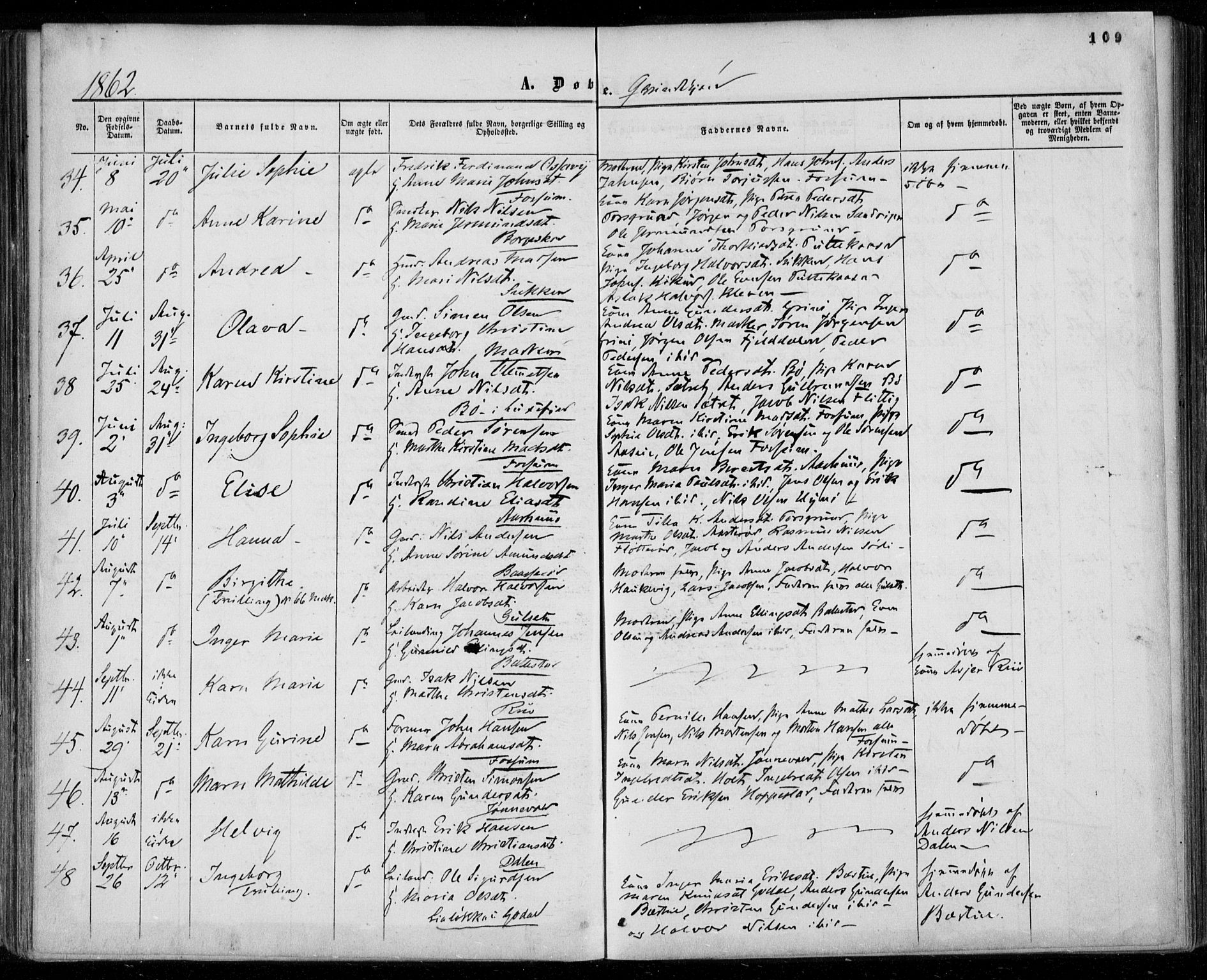 Gjerpen kirkebøker, SAKO/A-265/F/Fa/L0008a: Parish register (official) no. I 8A, 1857-1871, p. 109