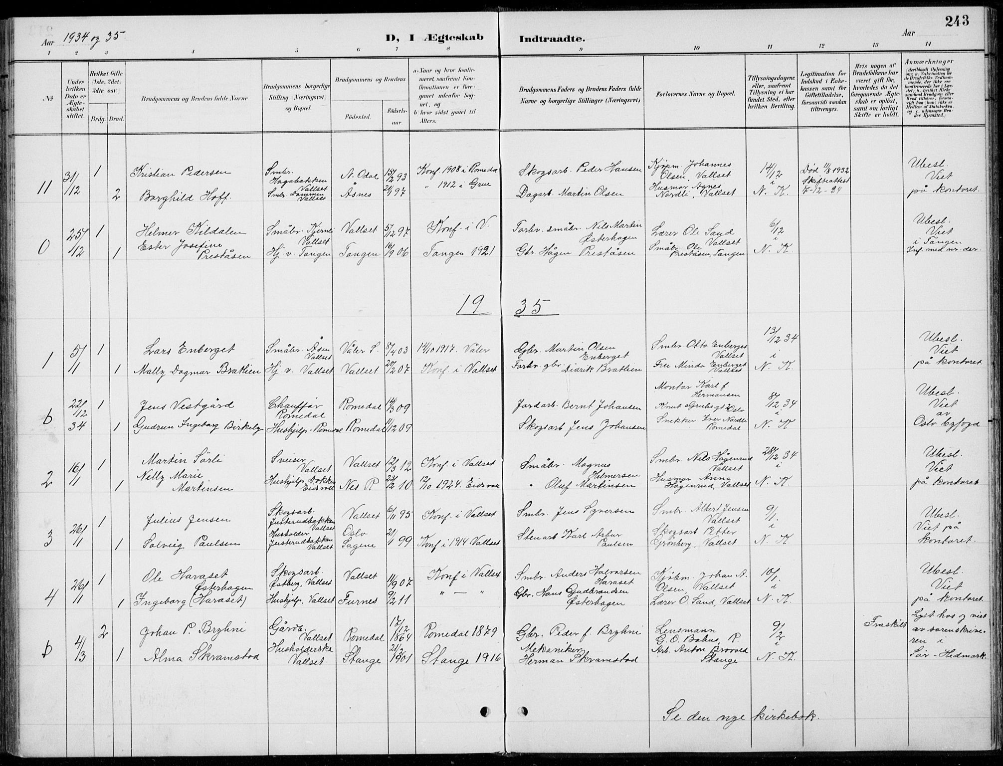 Romedal prestekontor, AV/SAH-PREST-004/L/L0013: Parish register (copy) no. 13, 1896-1937, p. 243