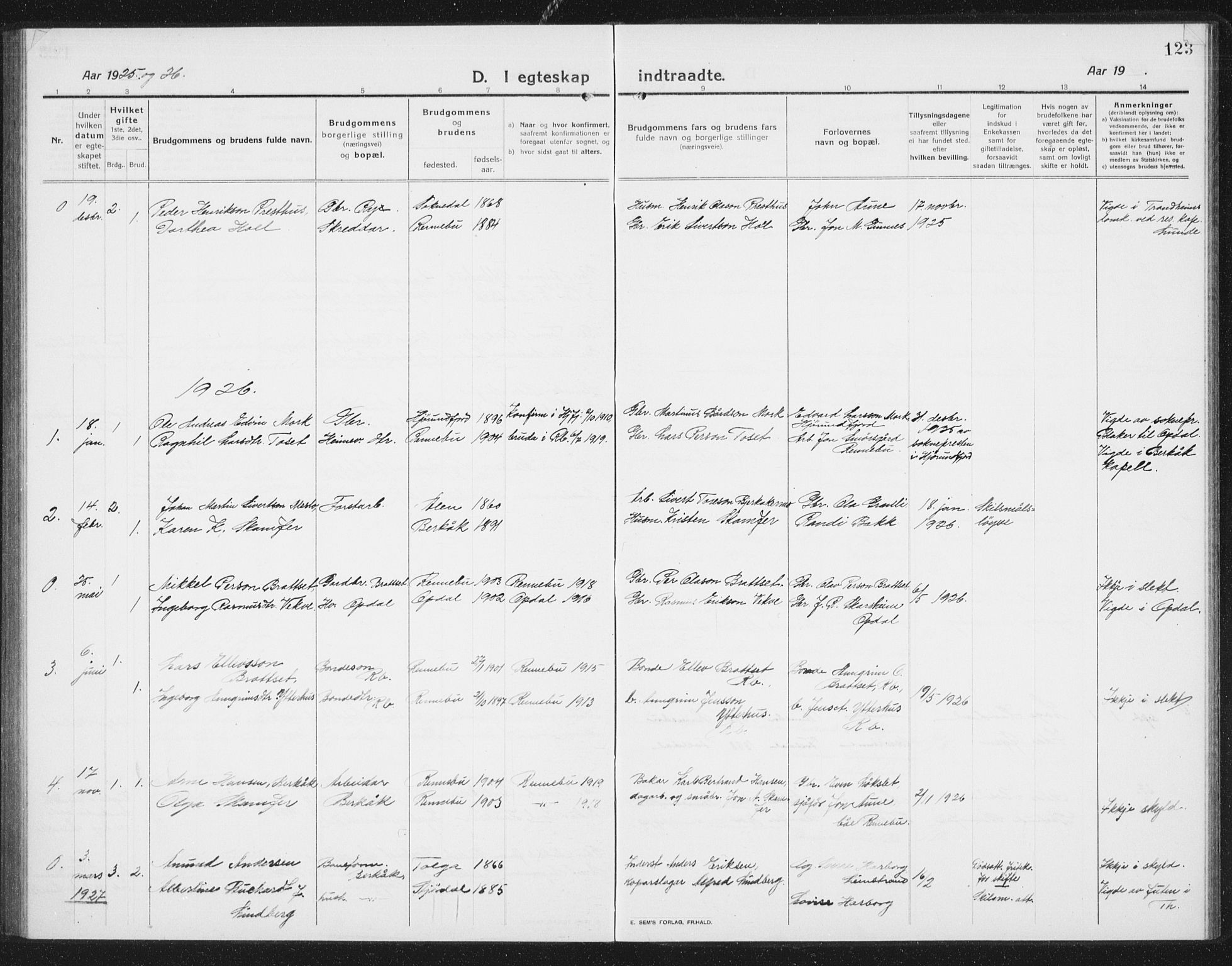 Ministerialprotokoller, klokkerbøker og fødselsregistre - Sør-Trøndelag, SAT/A-1456/675/L0888: Parish register (copy) no. 675C01, 1913-1935, p. 123
