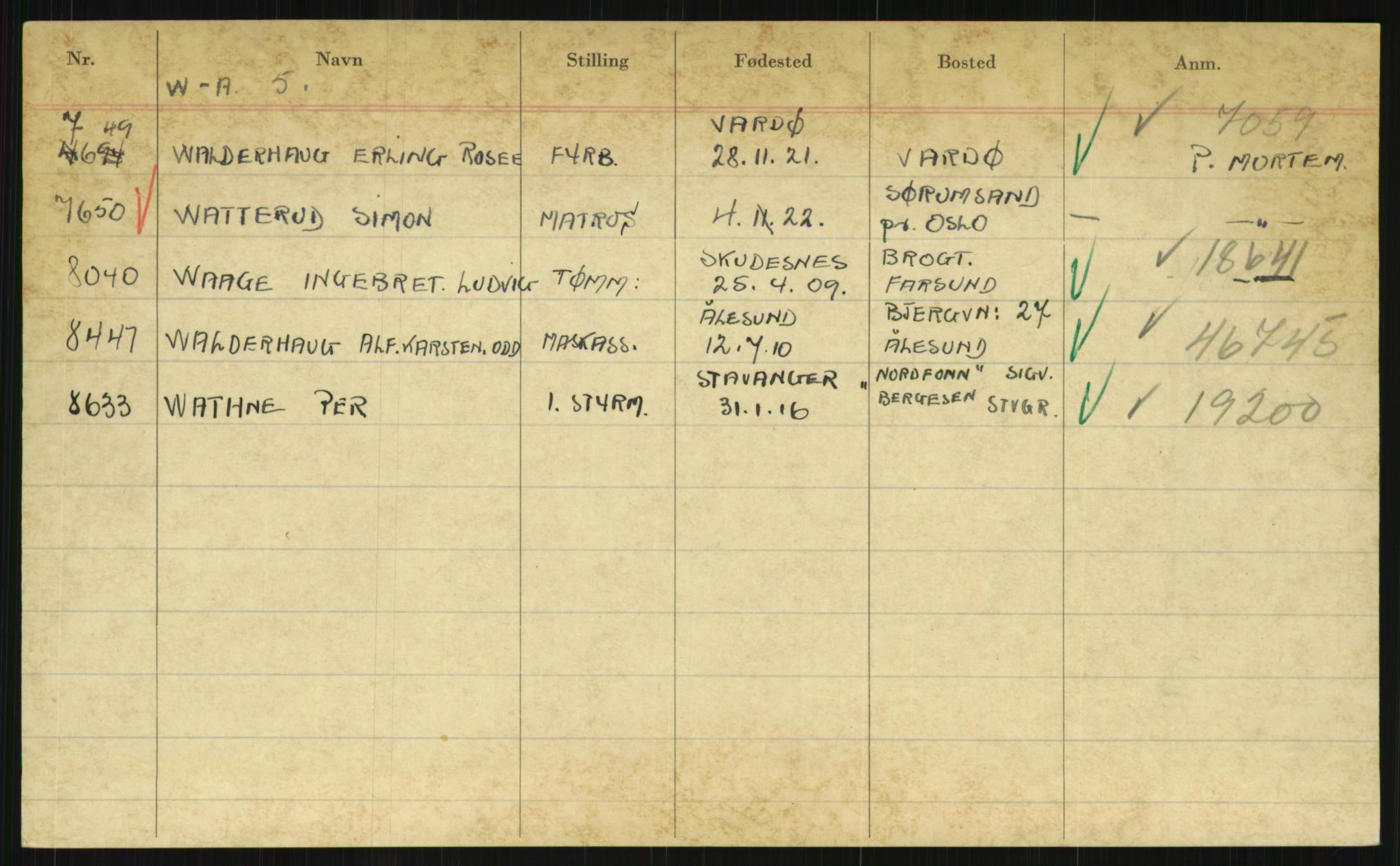 Direktoratet for sjømenn, AV/RA-S-3545/G/Gi/L0003: Kartotek over krigsdekorasjoner tildelt under krigen til nordmenn, 1940-1945, p. 1023