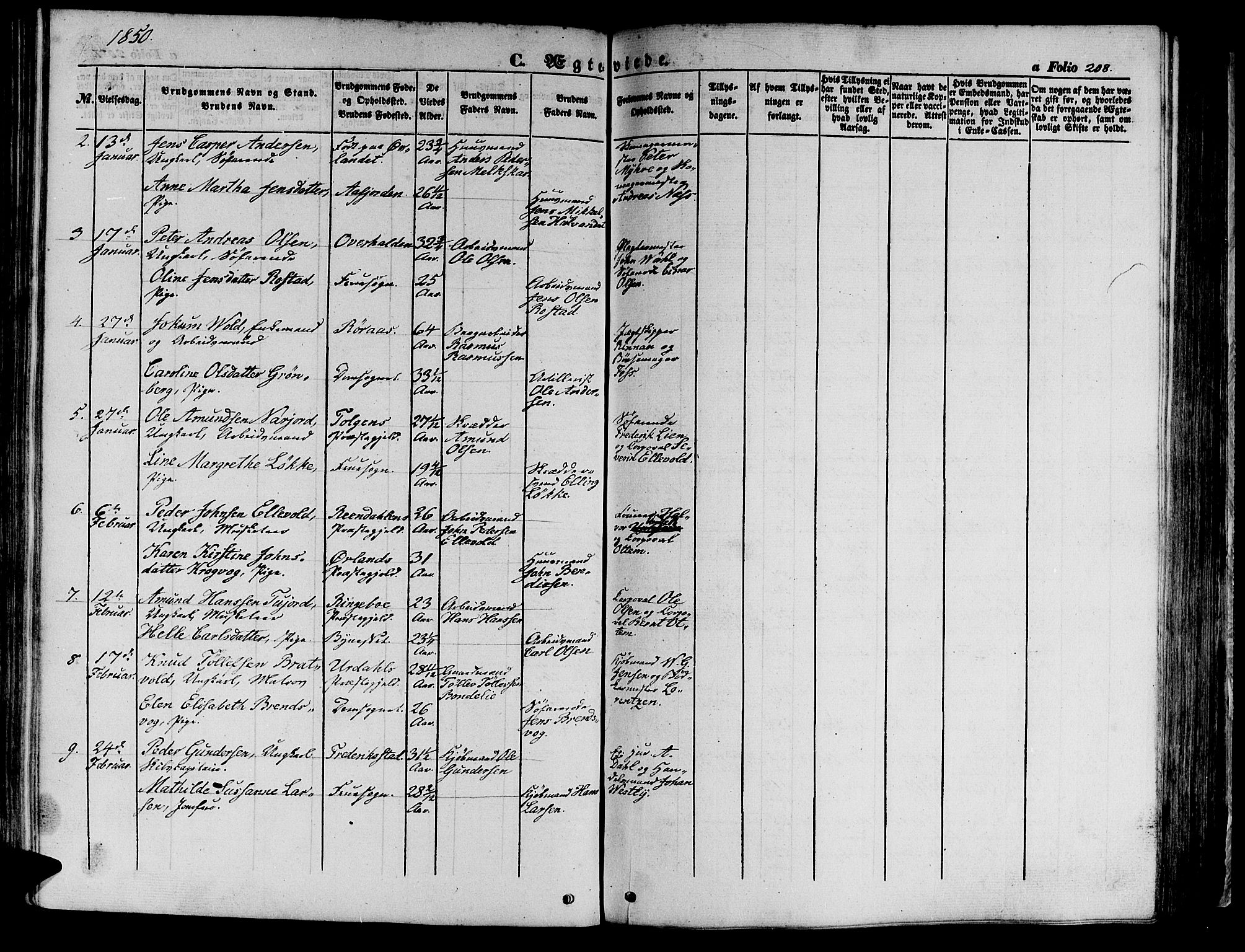Ministerialprotokoller, klokkerbøker og fødselsregistre - Sør-Trøndelag, SAT/A-1456/602/L0137: Parish register (copy) no. 602C05, 1846-1856, p. 208