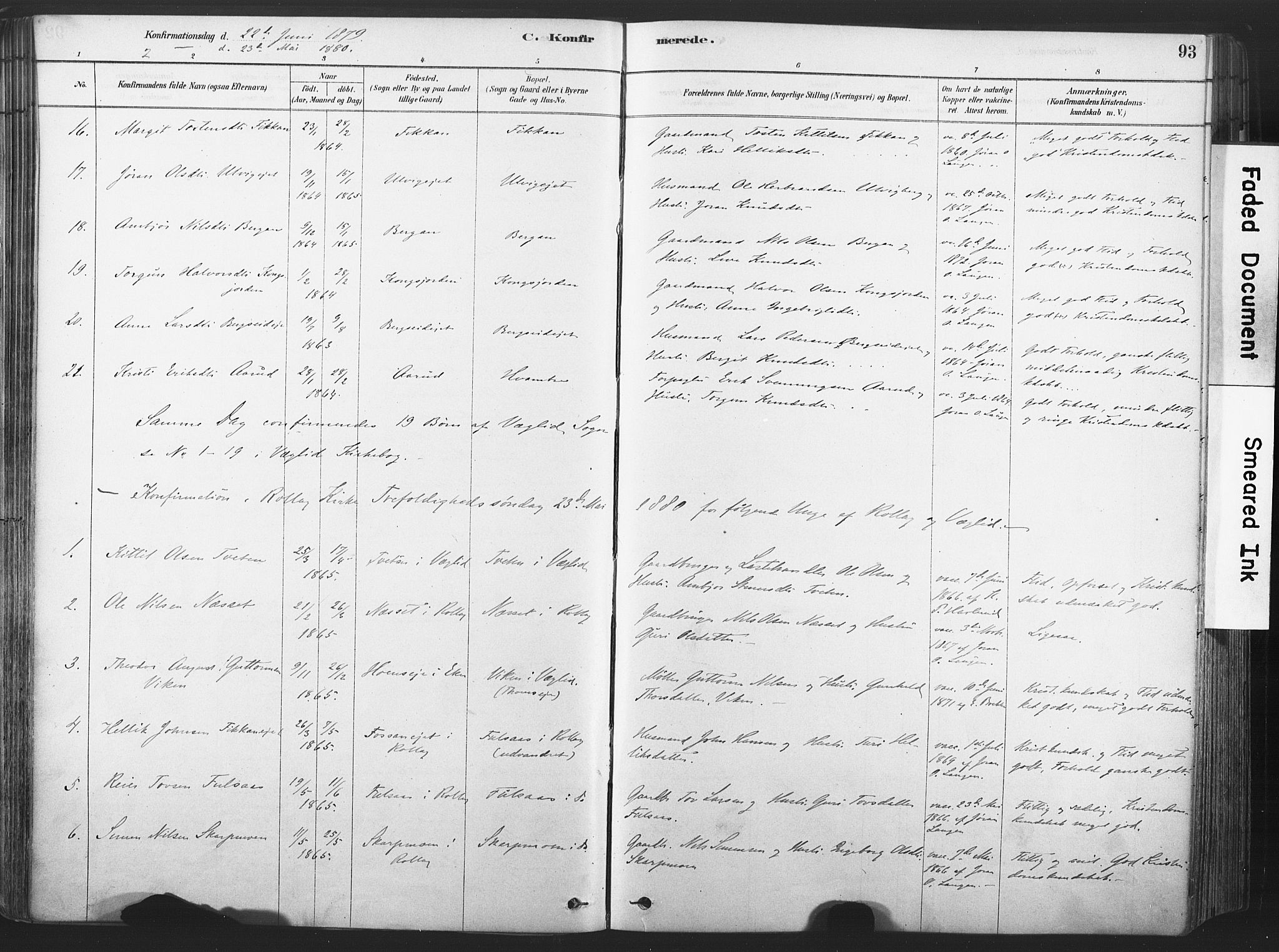 Rollag kirkebøker, SAKO/A-240/F/Fa/L0011: Parish register (official) no. I 11, 1878-1902, p. 93