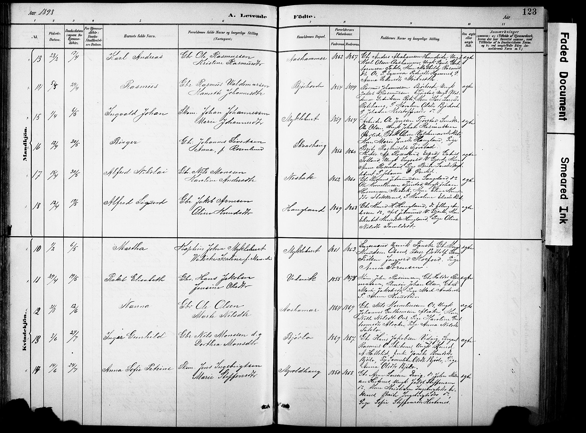 Eid sokneprestembete, AV/SAB-A-82301/H/Hab/Habb/L0002: Parish register (copy) no. B 2, 1882-1907, p. 123