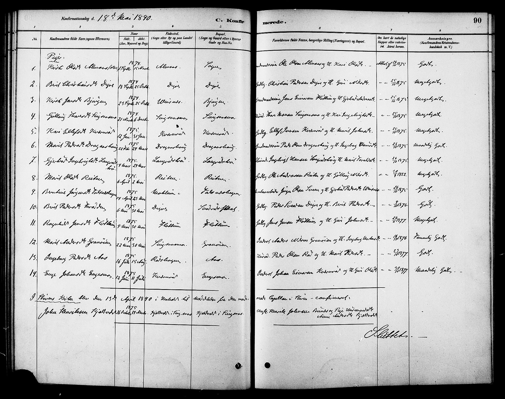 Ministerialprotokoller, klokkerbøker og fødselsregistre - Sør-Trøndelag, AV/SAT-A-1456/688/L1024: Parish register (official) no. 688A01, 1879-1890, p. 90