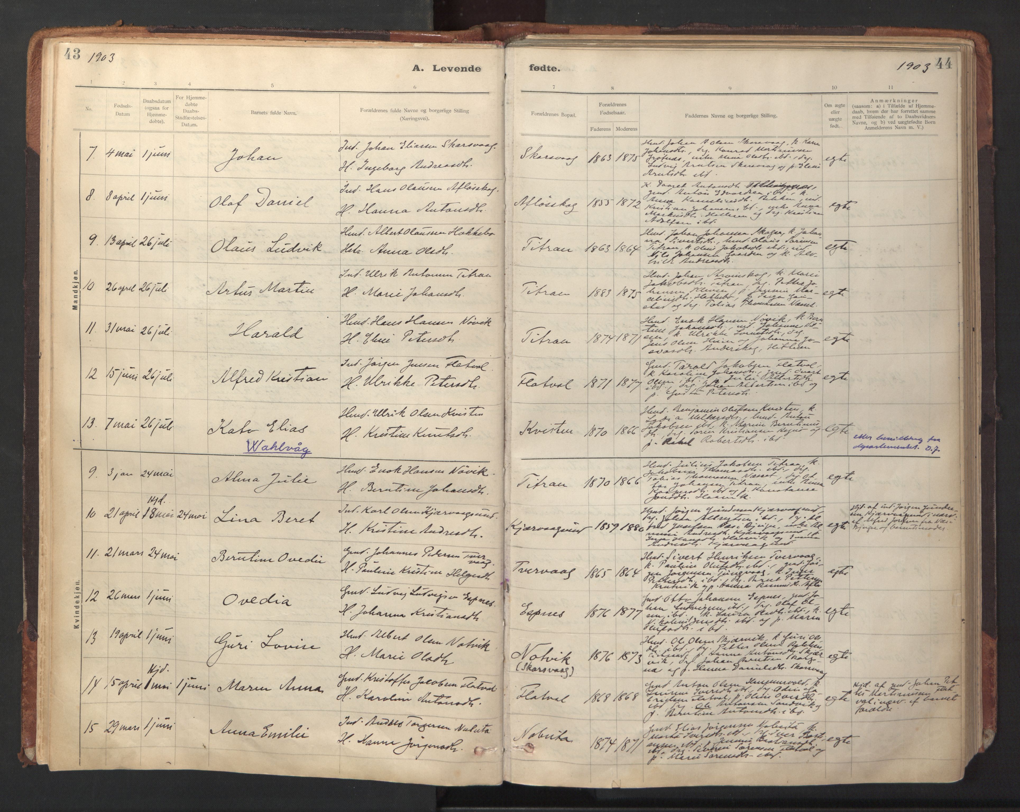 Ministerialprotokoller, klokkerbøker og fødselsregistre - Sør-Trøndelag, AV/SAT-A-1456/641/L0596: Parish register (official) no. 641A02, 1898-1915, p. 43-44