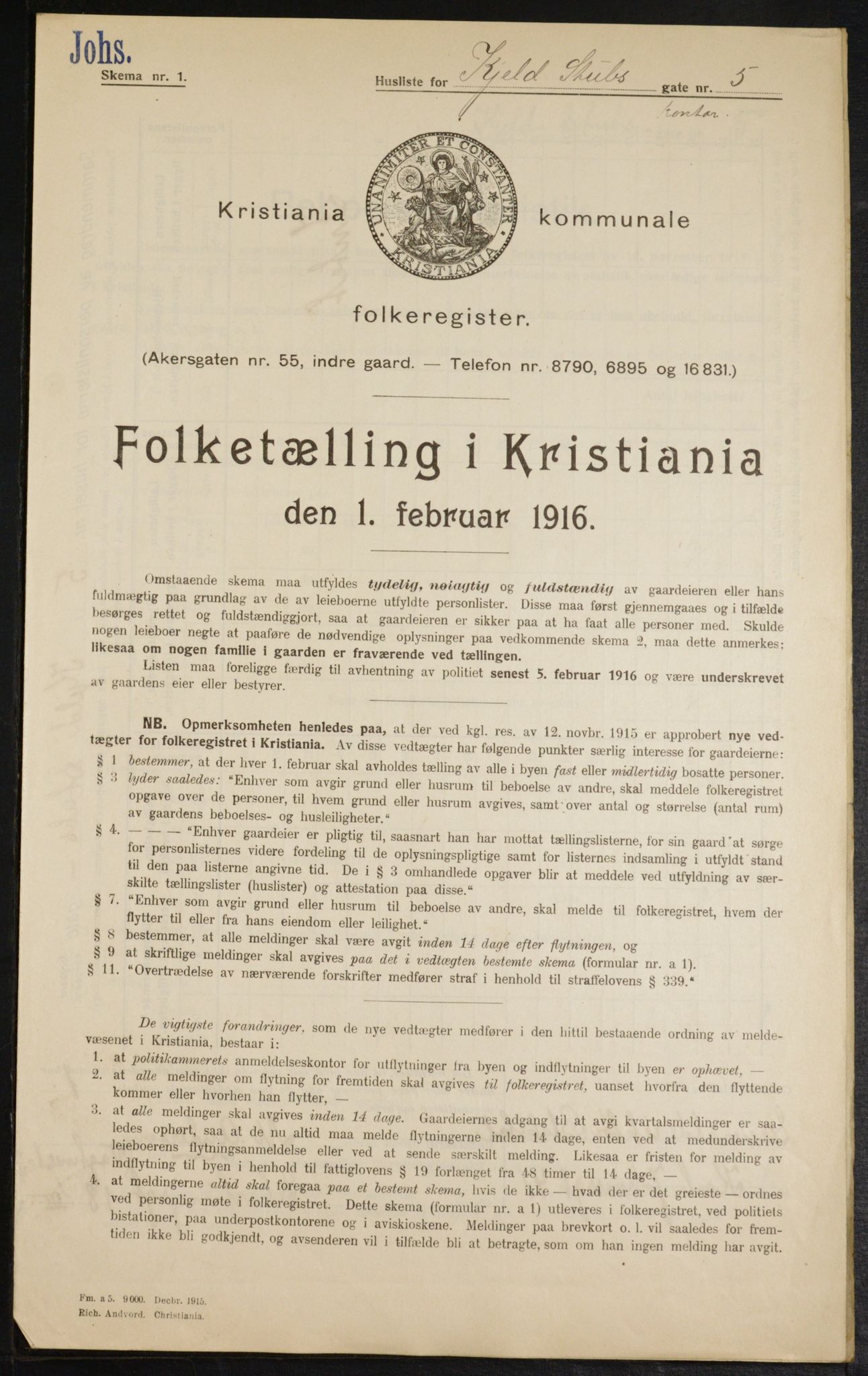 OBA, Municipal Census 1916 for Kristiania, 1916, p. 52609