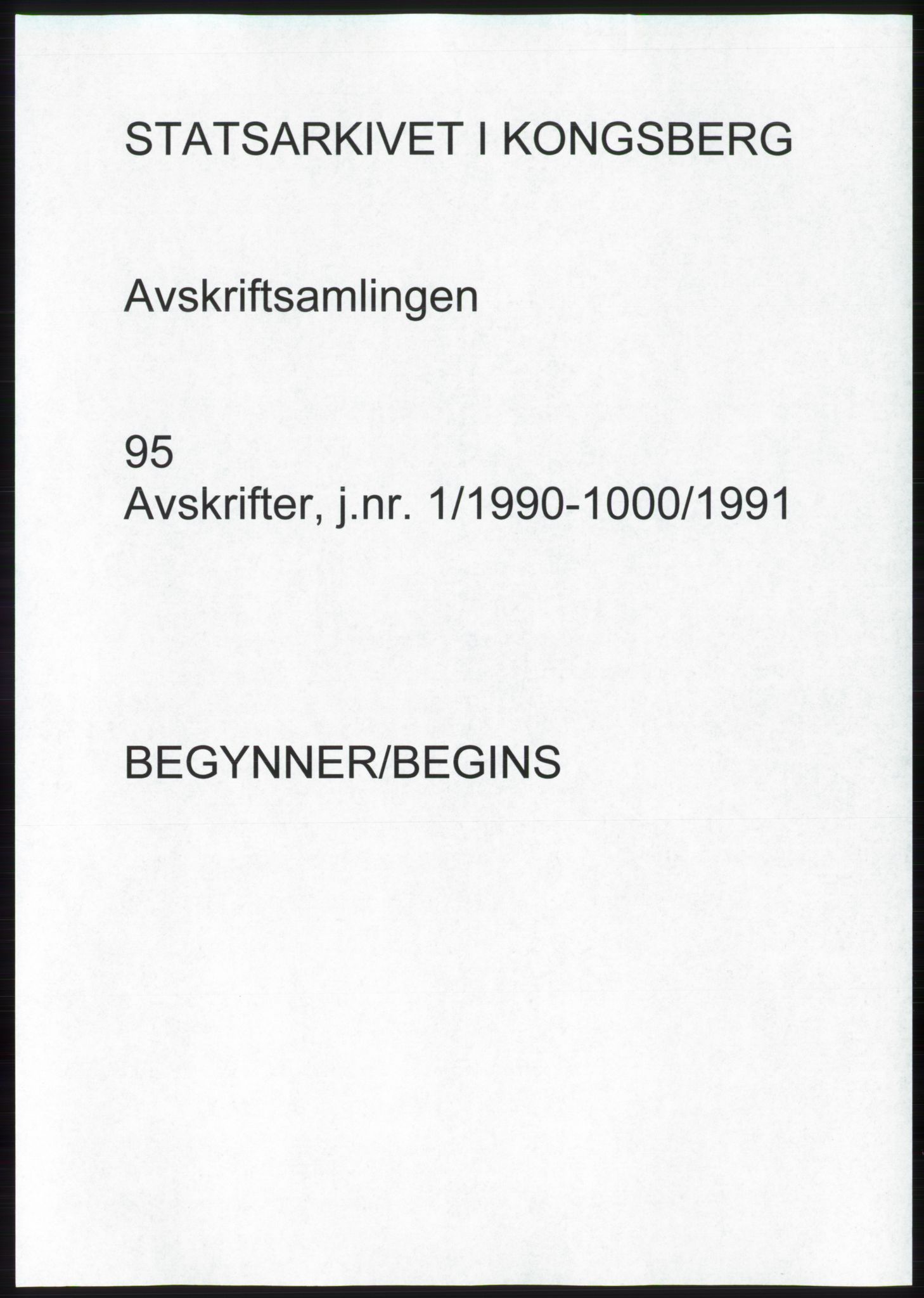 Statsarkivet i Kongsberg, SAKO/A-0001, 1990-1991, p. 1