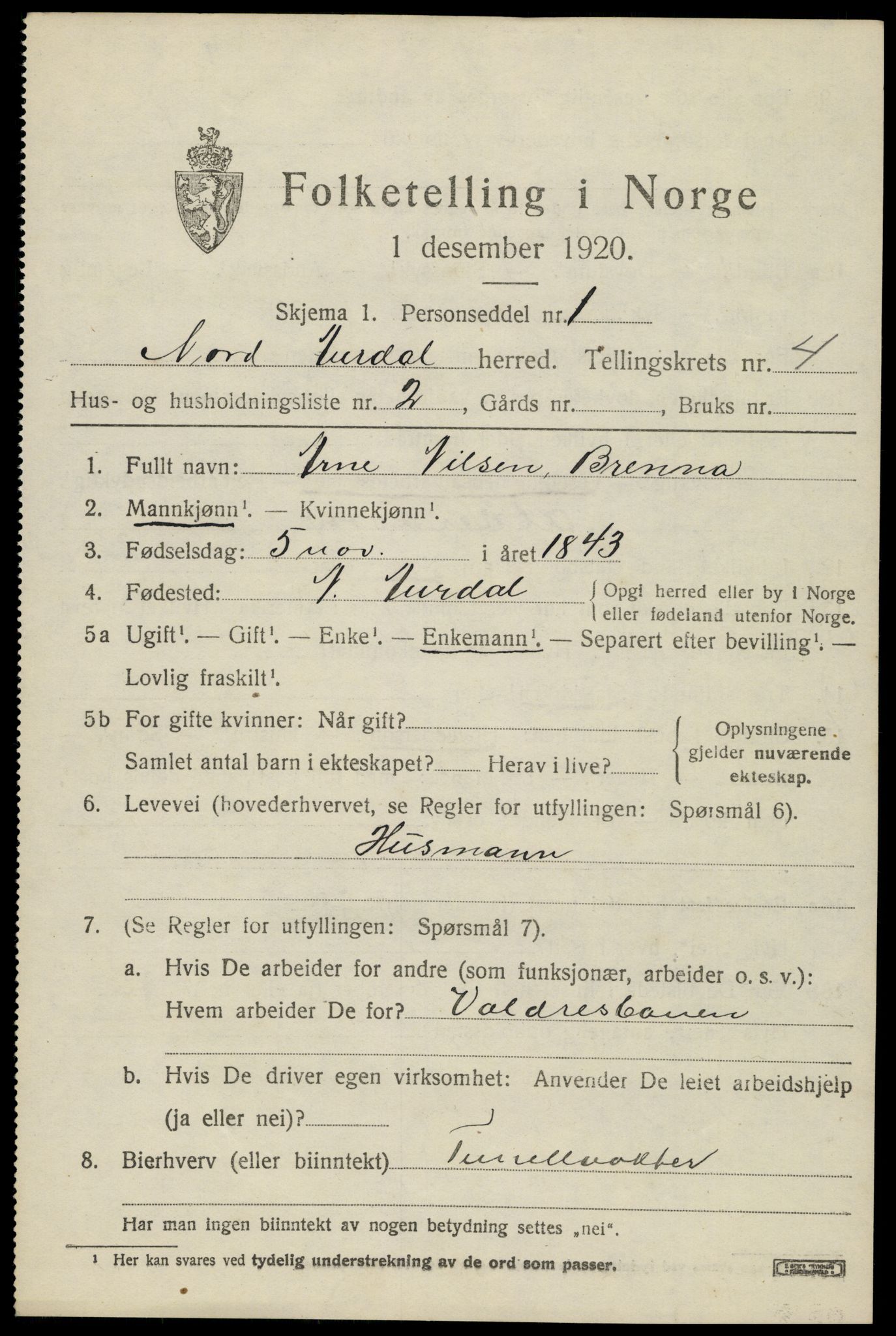 SAH, 1920 census for Nord-Aurdal, 1920, p. 3636