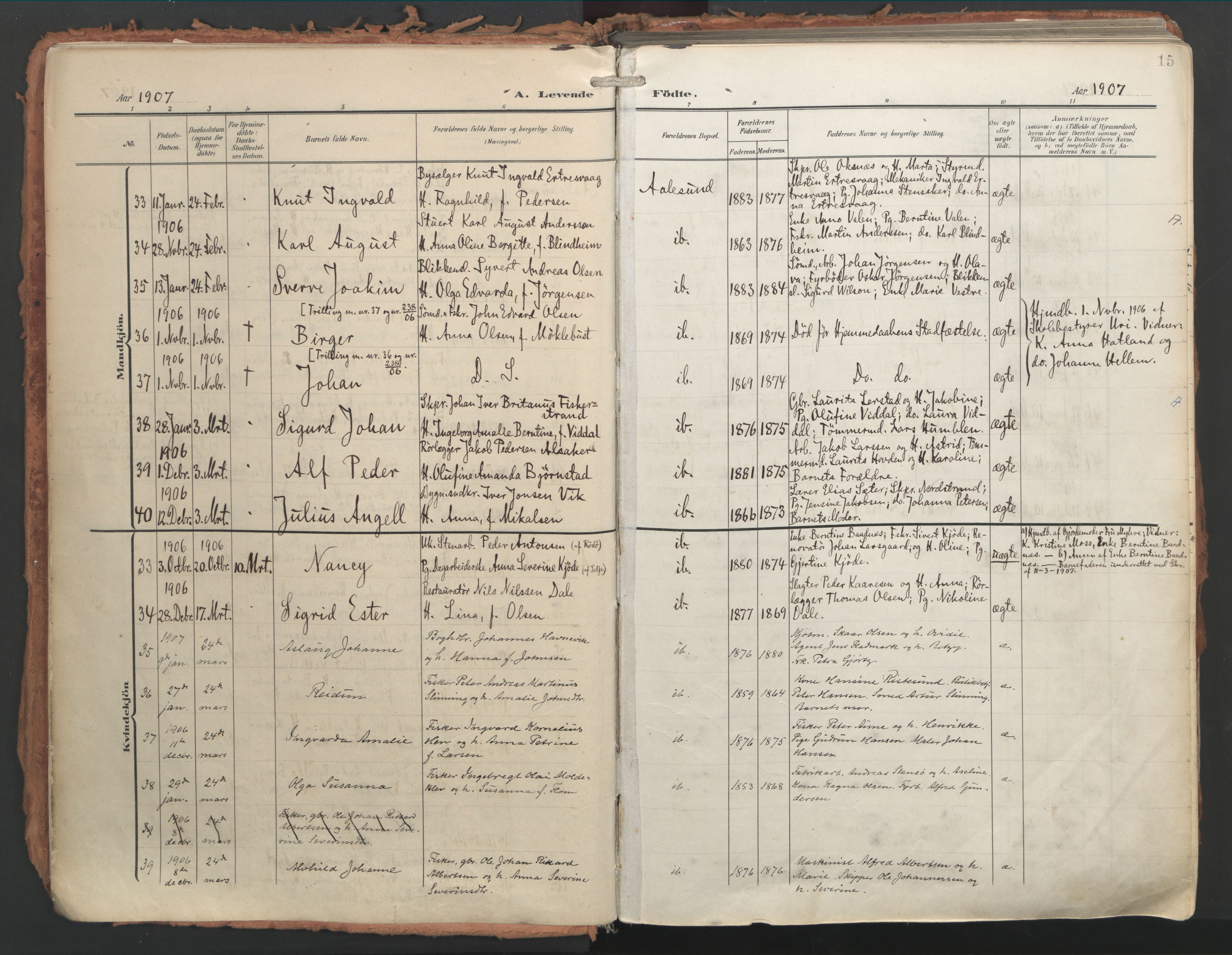 Ministerialprotokoller, klokkerbøker og fødselsregistre - Møre og Romsdal, AV/SAT-A-1454/529/L0460: Parish register (official) no. 529A10, 1906-1917, p. 15