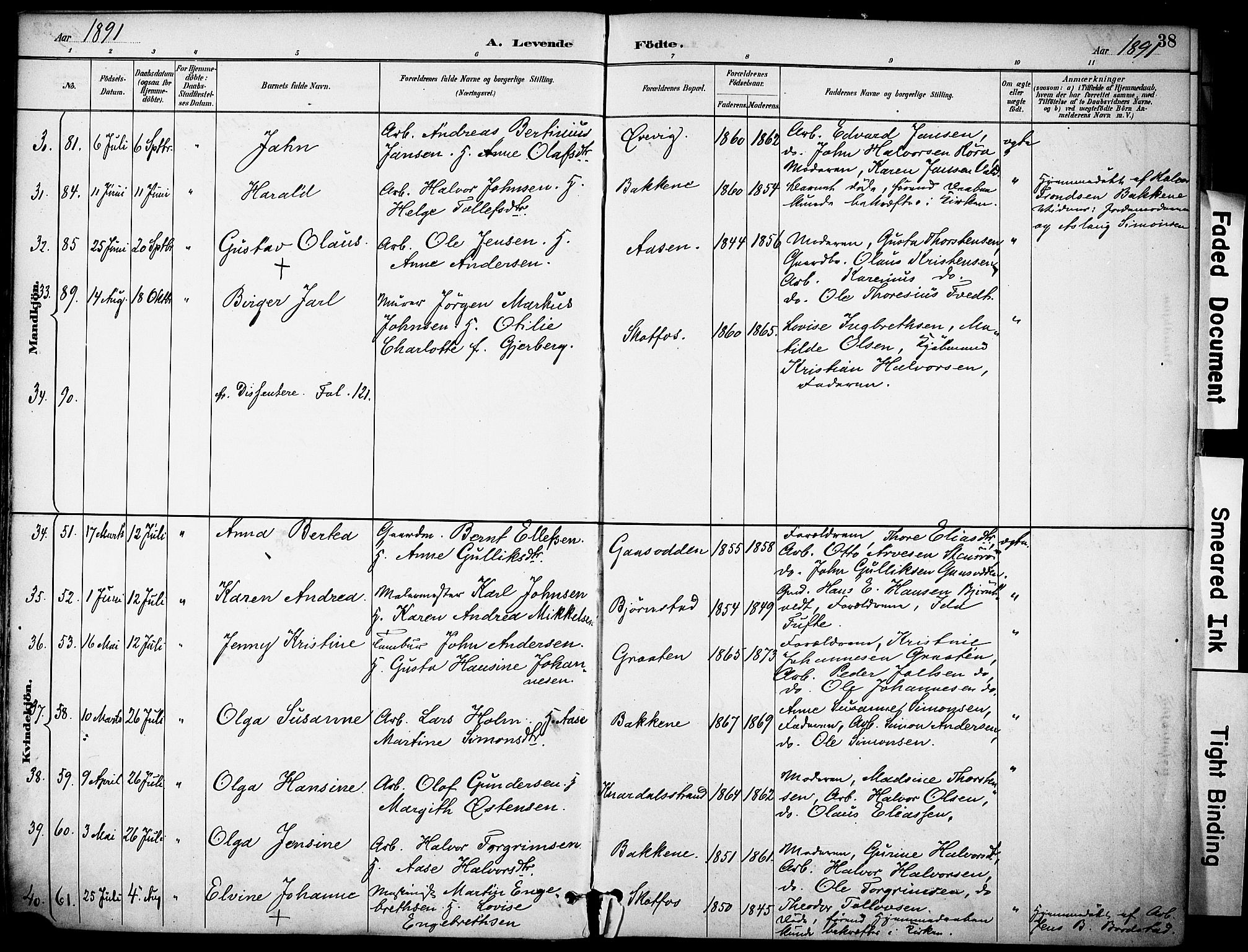 Solum kirkebøker, SAKO/A-306/F/Fa/L0010: Parish register (official) no. I 10, 1888-1898, p. 38