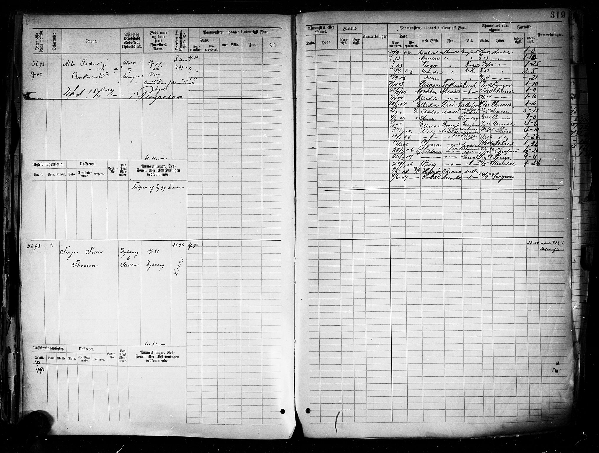 Tvedestrand mønstringskrets, AV/SAK-2031-0011/F/Fb/L0005: Hovedrulle A nr 3057-3817, R-6, 1890-1920, p. 328