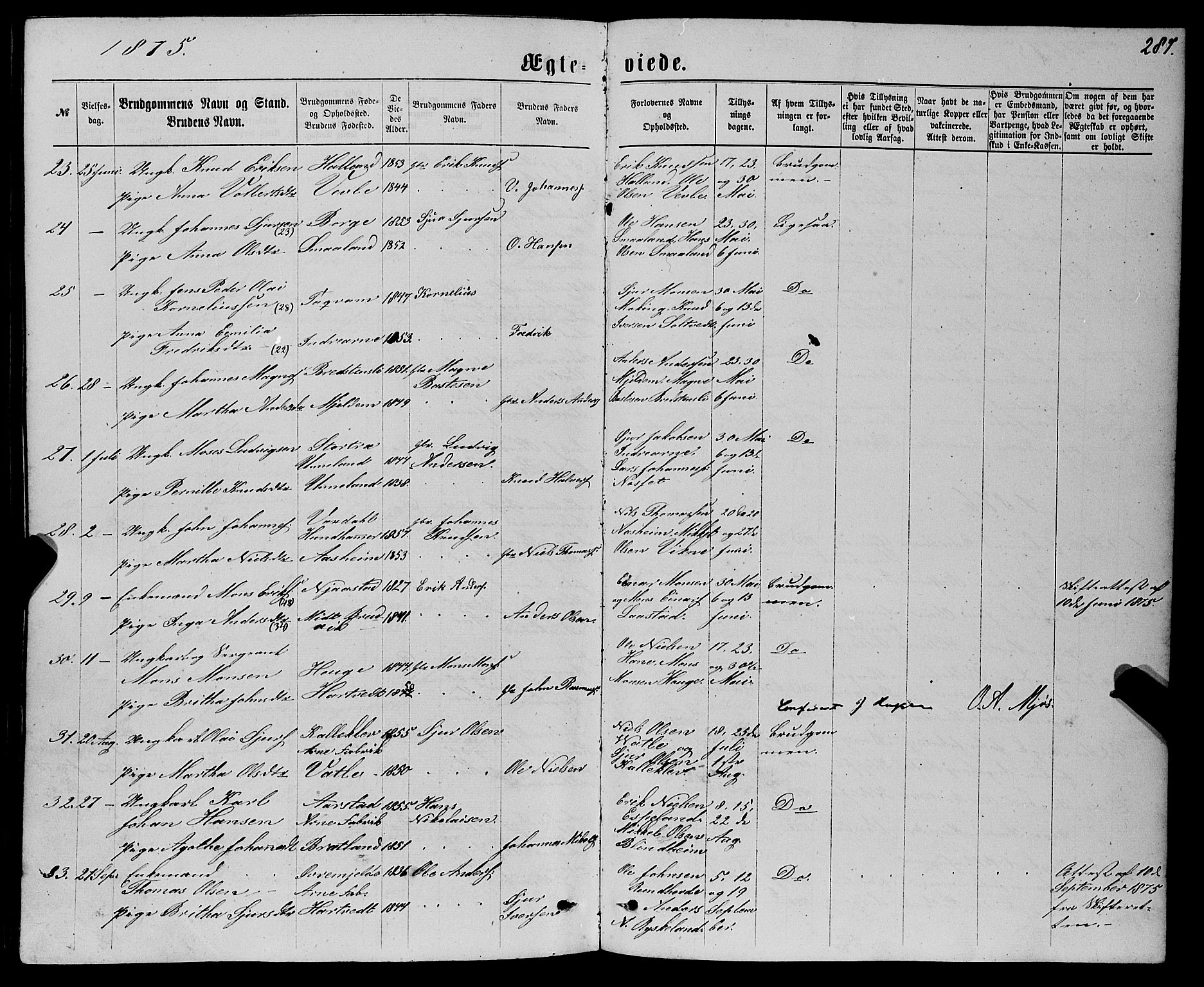 Haus sokneprestembete, AV/SAB-A-75601/H/Haa: Parish register (official) no. A 18, 1871-1877, p. 287