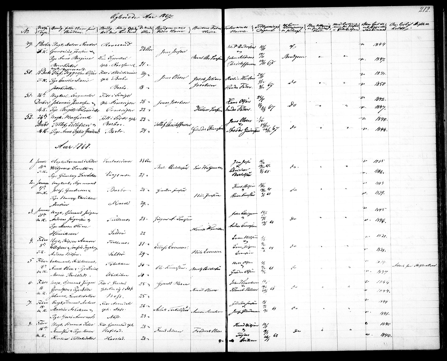 Tromøy sokneprestkontor, AV/SAK-1111-0041/F/Fb/L0003: Parish register (copy) no. B 3, 1859-1868, p. 212