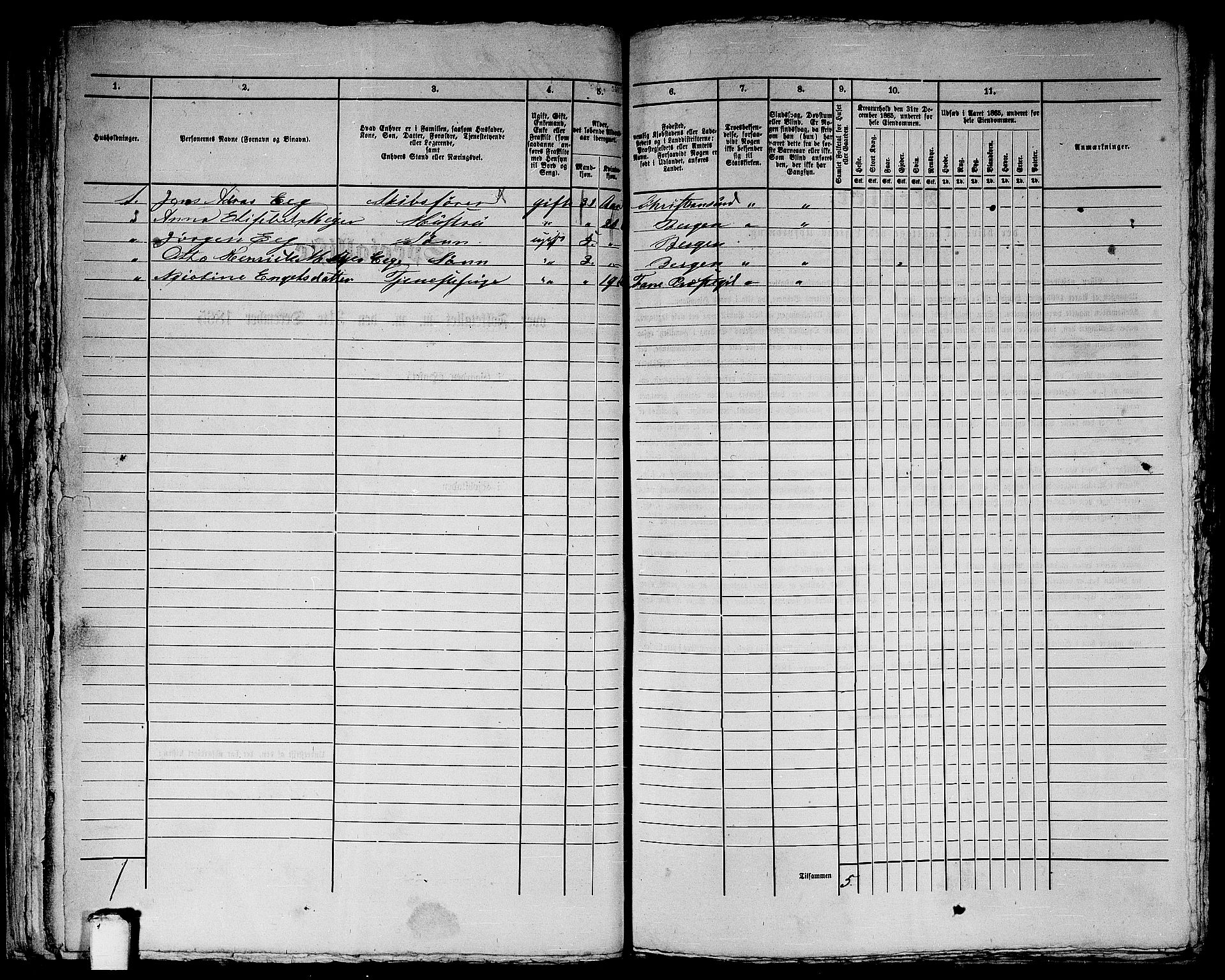 RA, 1865 census for Bergen, 1865, p. 4157