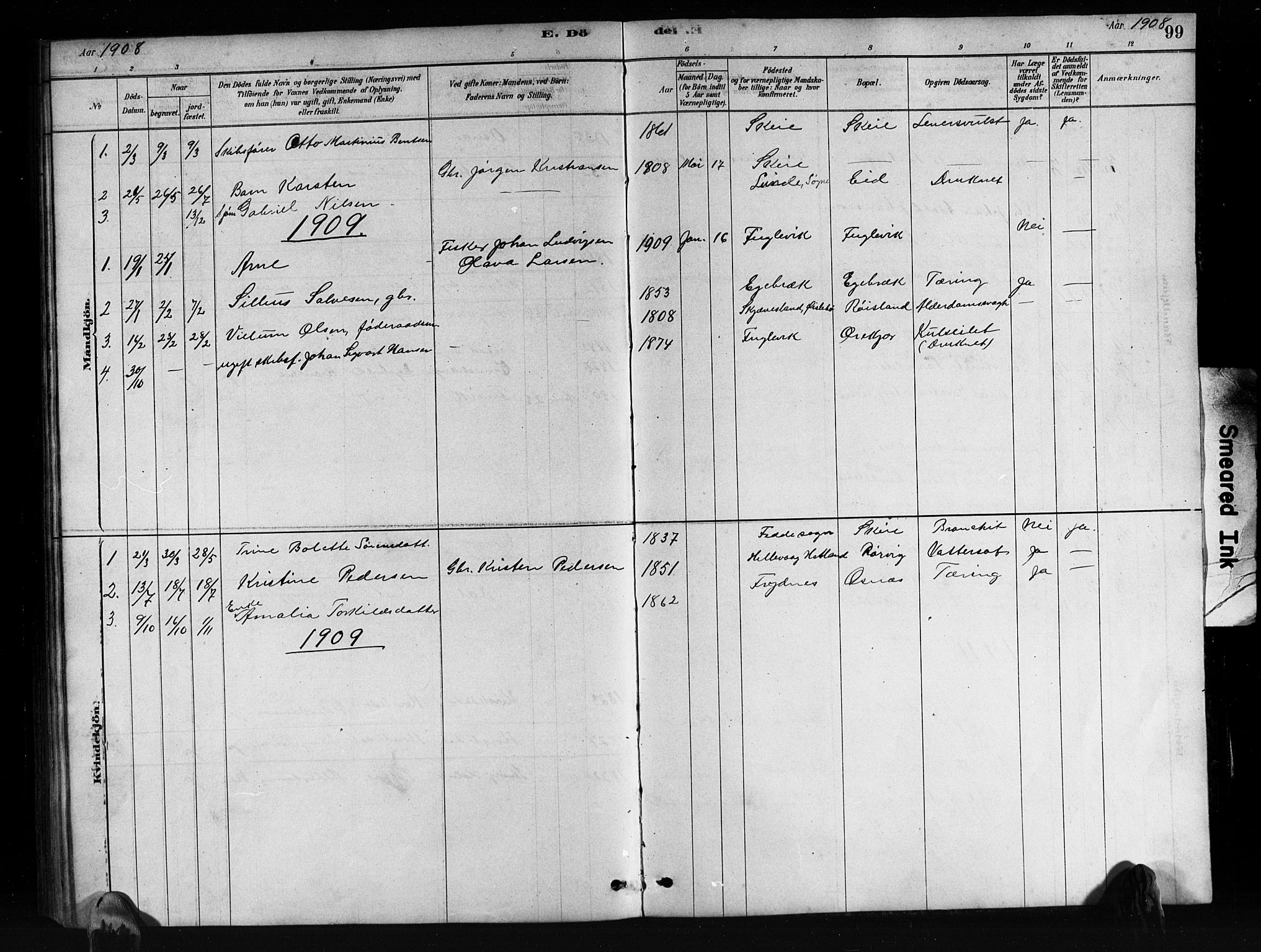 Mandal sokneprestkontor, SAK/1111-0030/F/Fb/Fbb/L0004: Parish register (copy) no. B 4, 1878-1913, p. 99