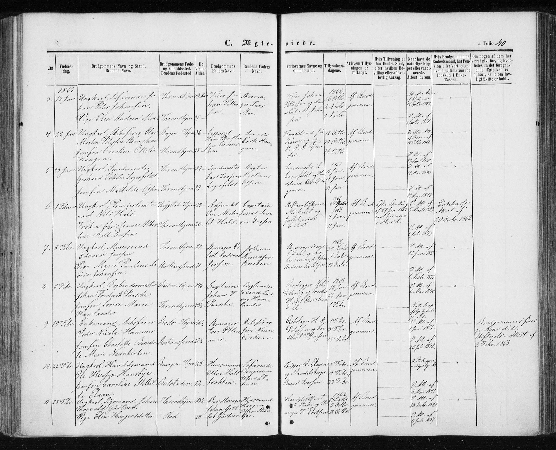 Ministerialprotokoller, klokkerbøker og fødselsregistre - Sør-Trøndelag, SAT/A-1456/601/L0053: Parish register (official) no. 601A21, 1857-1865, p. 40