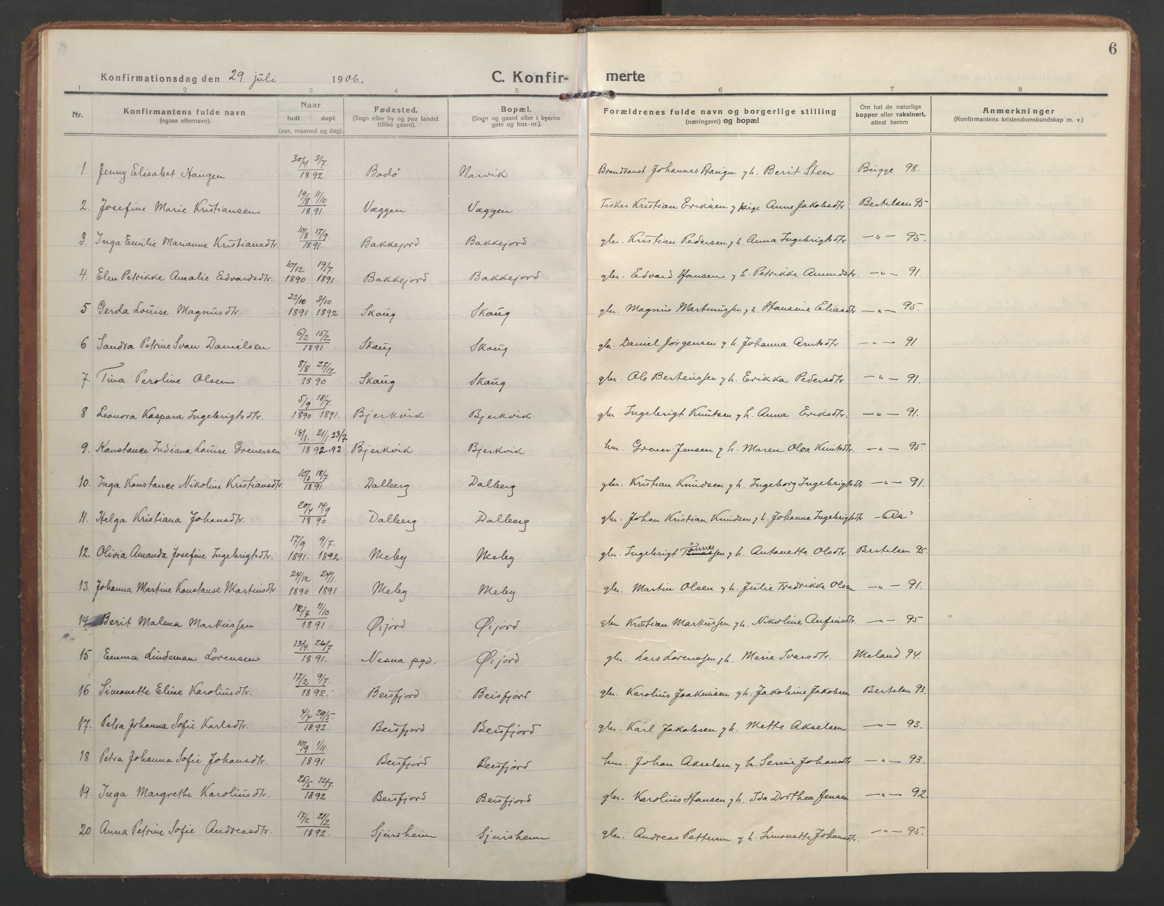 Ministerialprotokoller, klokkerbøker og fødselsregistre - Nordland, AV/SAT-A-1459/866/L0944: Parish register (official) no. 866A07, 1906-1926, p. 6