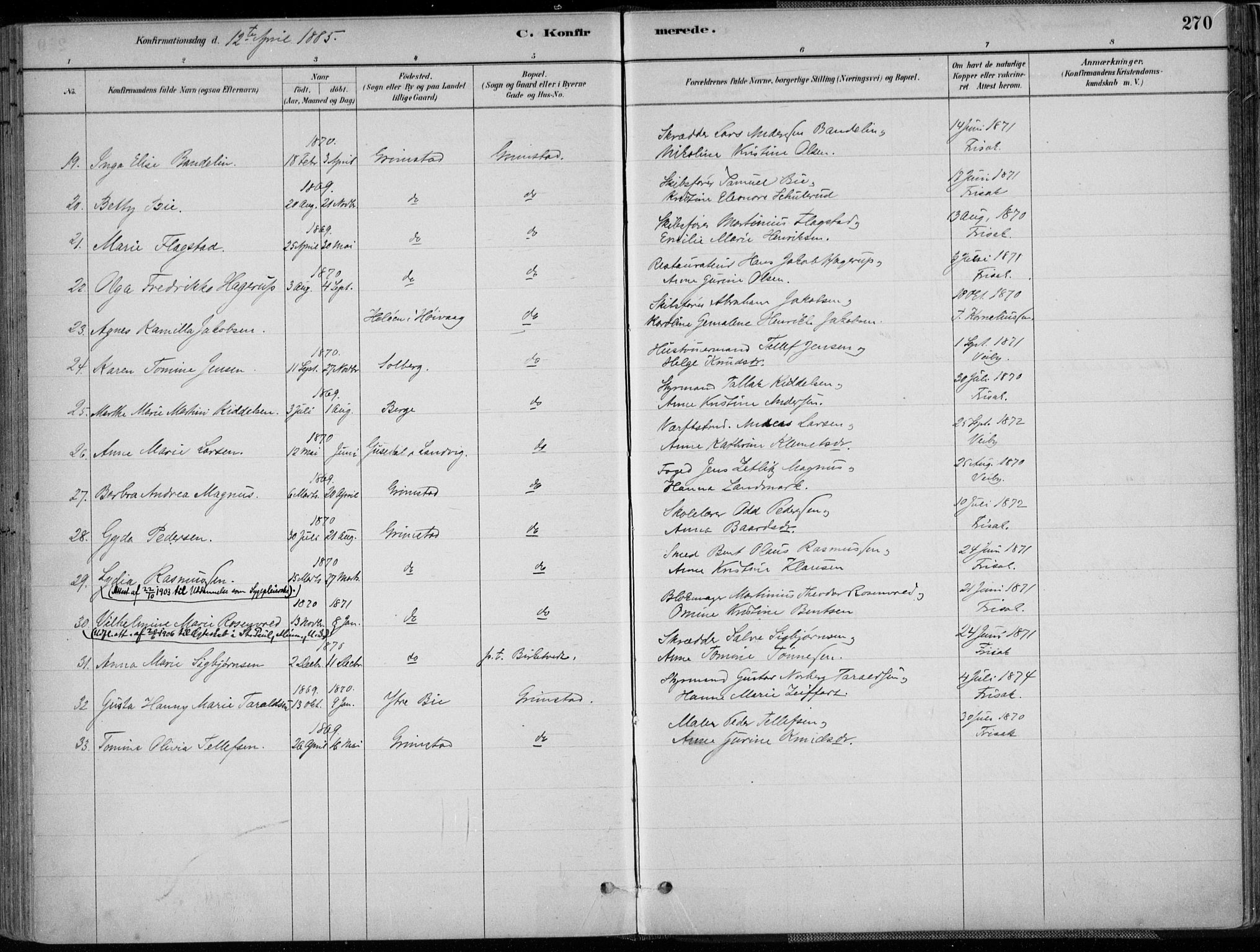Grimstad sokneprestkontor, SAK/1111-0017/F/Fa/L0003: Parish register (official) no. A 2, 1882-1912, p. 270