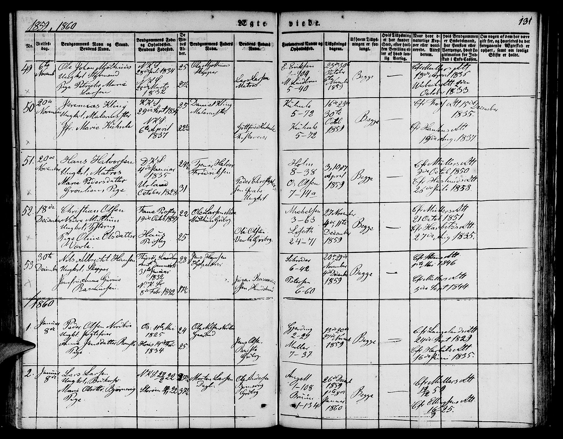 Nykirken Sokneprestembete, SAB/A-77101/H/Hab: Parish register (copy) no. D 1, 1832-1867, p. 131