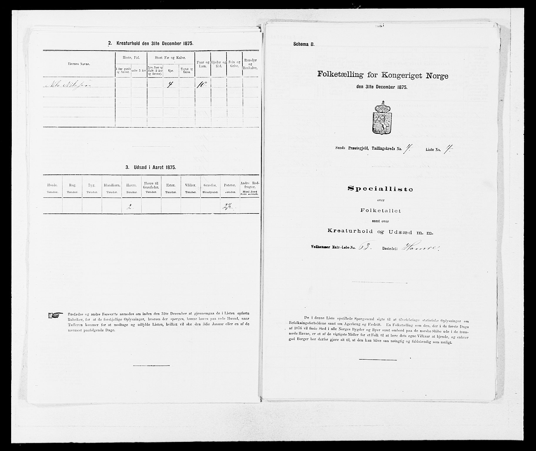 SAB, 1875 census for 1245P Sund, 1875, p. 340