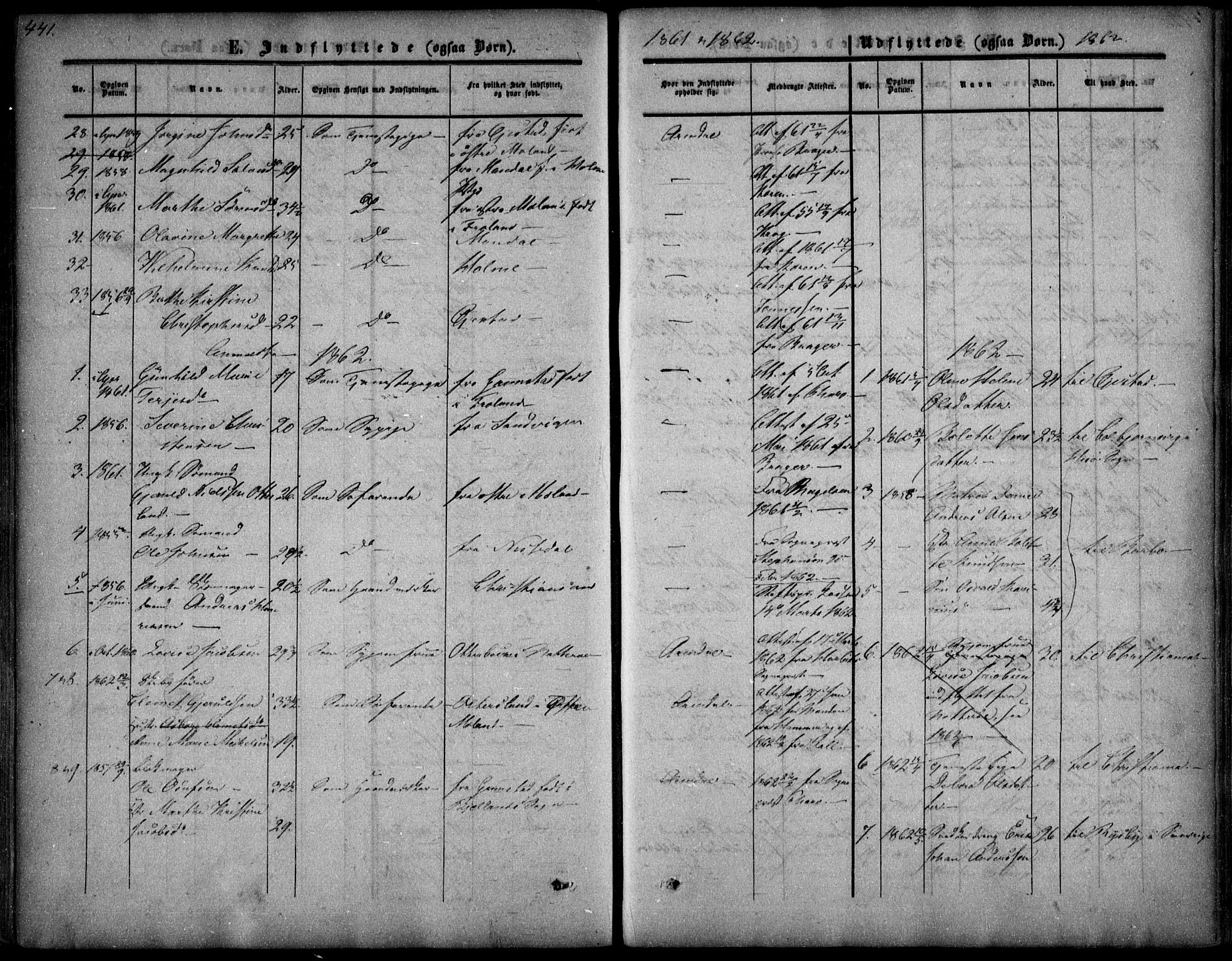 Arendal sokneprestkontor, Trefoldighet, SAK/1111-0040/F/Fa/L0006: Parish register (official) no. A 6, 1855-1868, p. 441