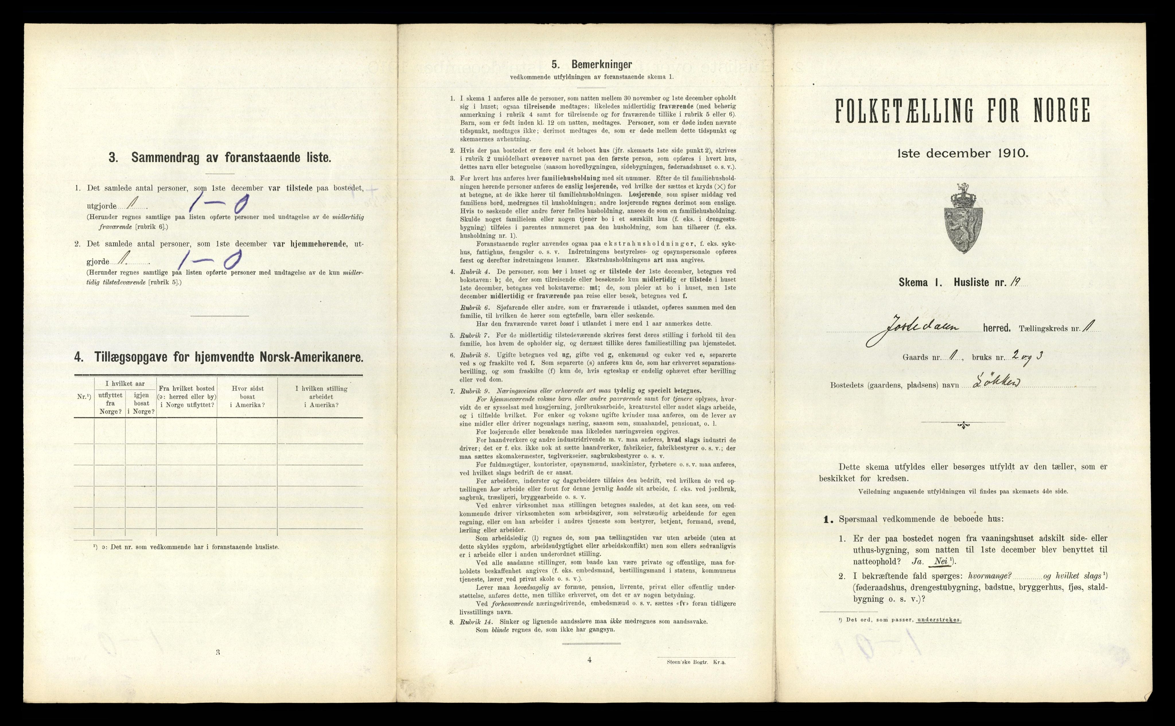 RA, 1910 census for Jostedal, 1910, p. 59