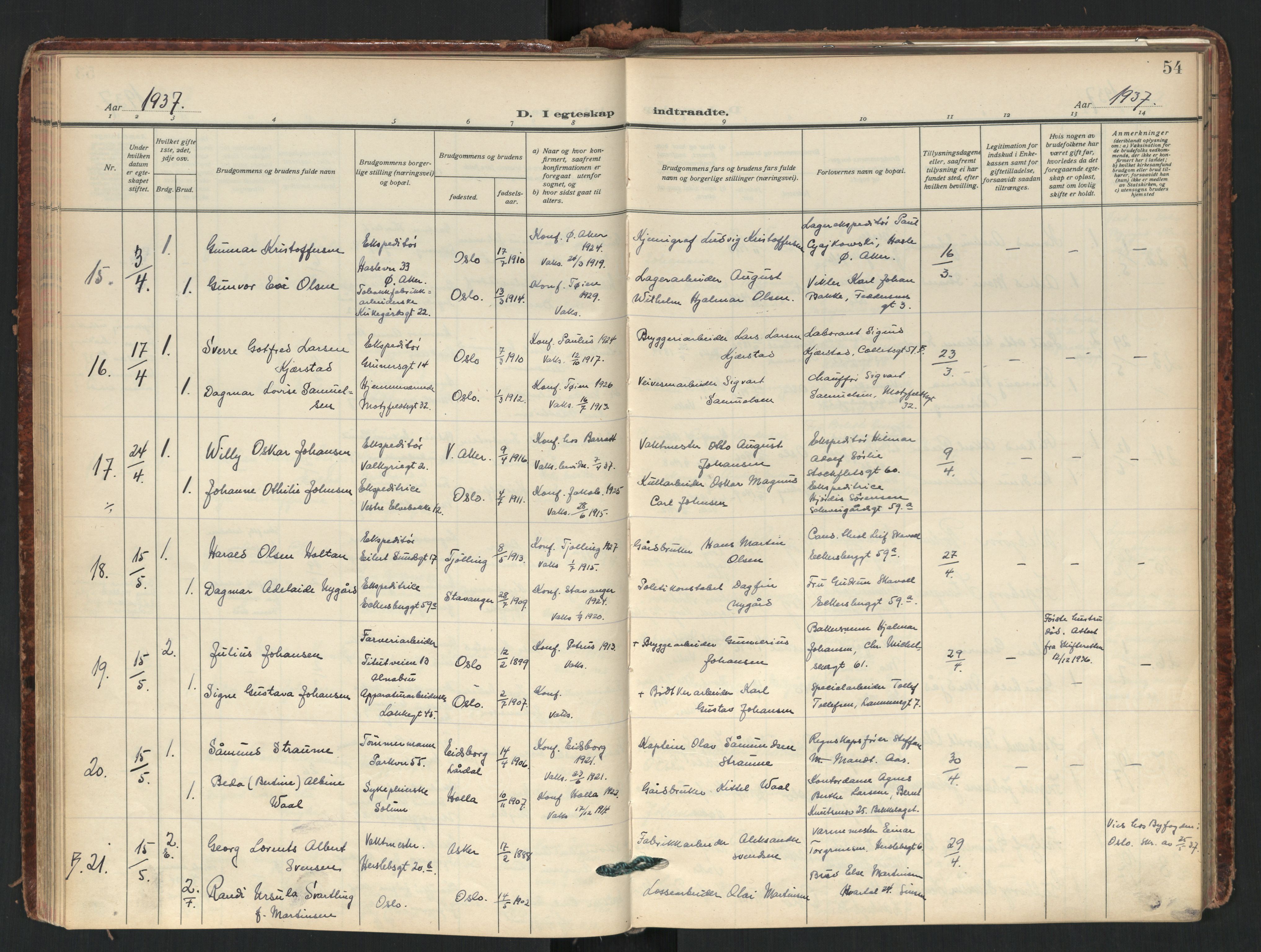 Tøyen prestekontor Kirkebøker, AV/SAO-A-10167a/F/Fa/L0006: Parish register (official) no. I 6, 1931-1966, p. 54