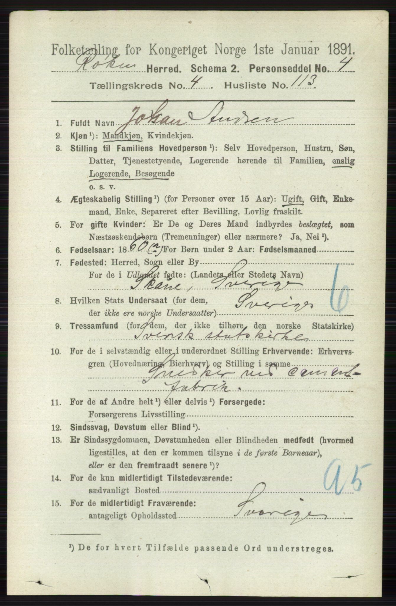 RA, 1891 census for 0627 Røyken, 1891, p. 2734