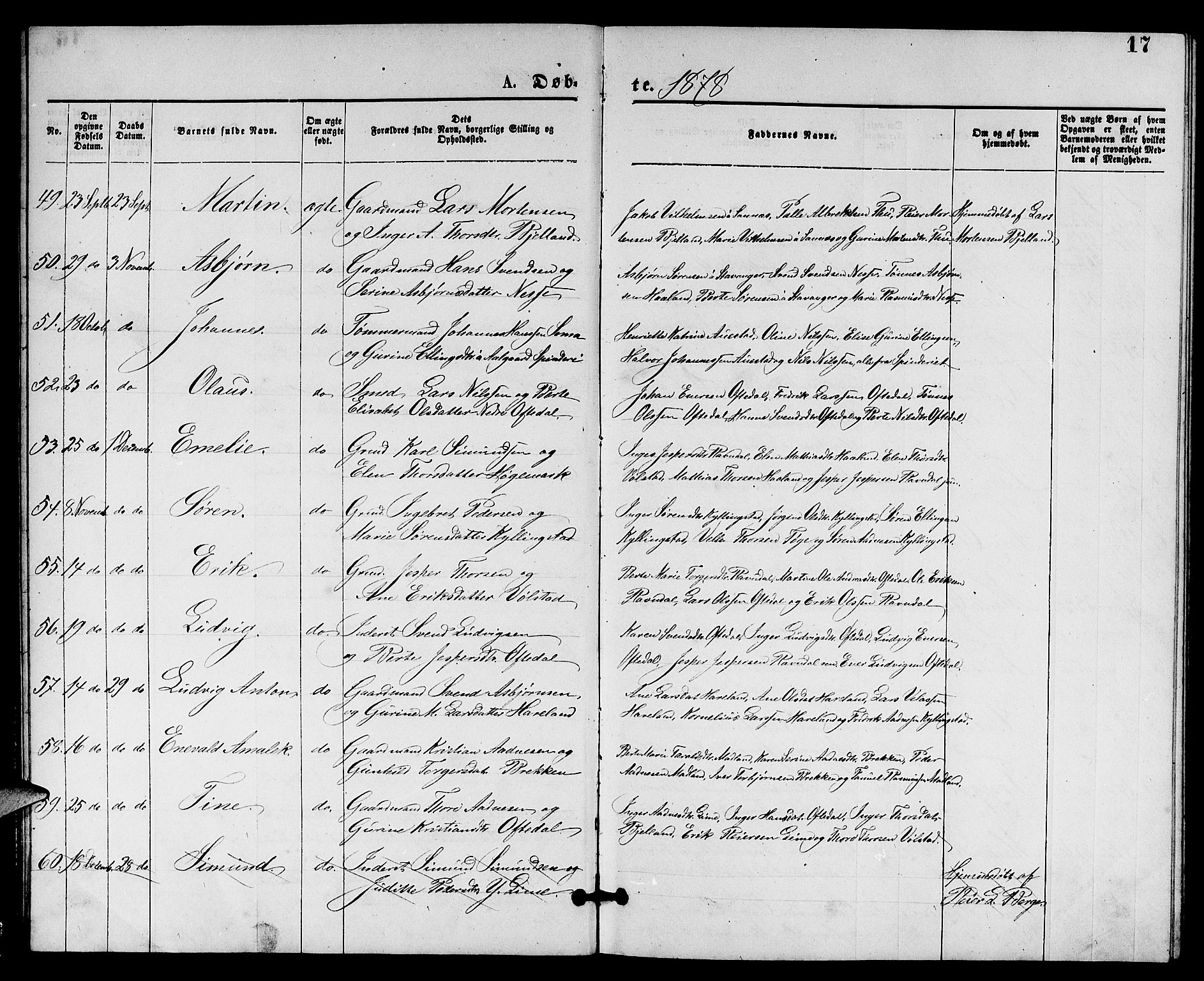 Lye sokneprestkontor, AV/SAST-A-101794/001/30BB/L0005: Parish register (copy) no. B 5, 1875-1886, p. 17