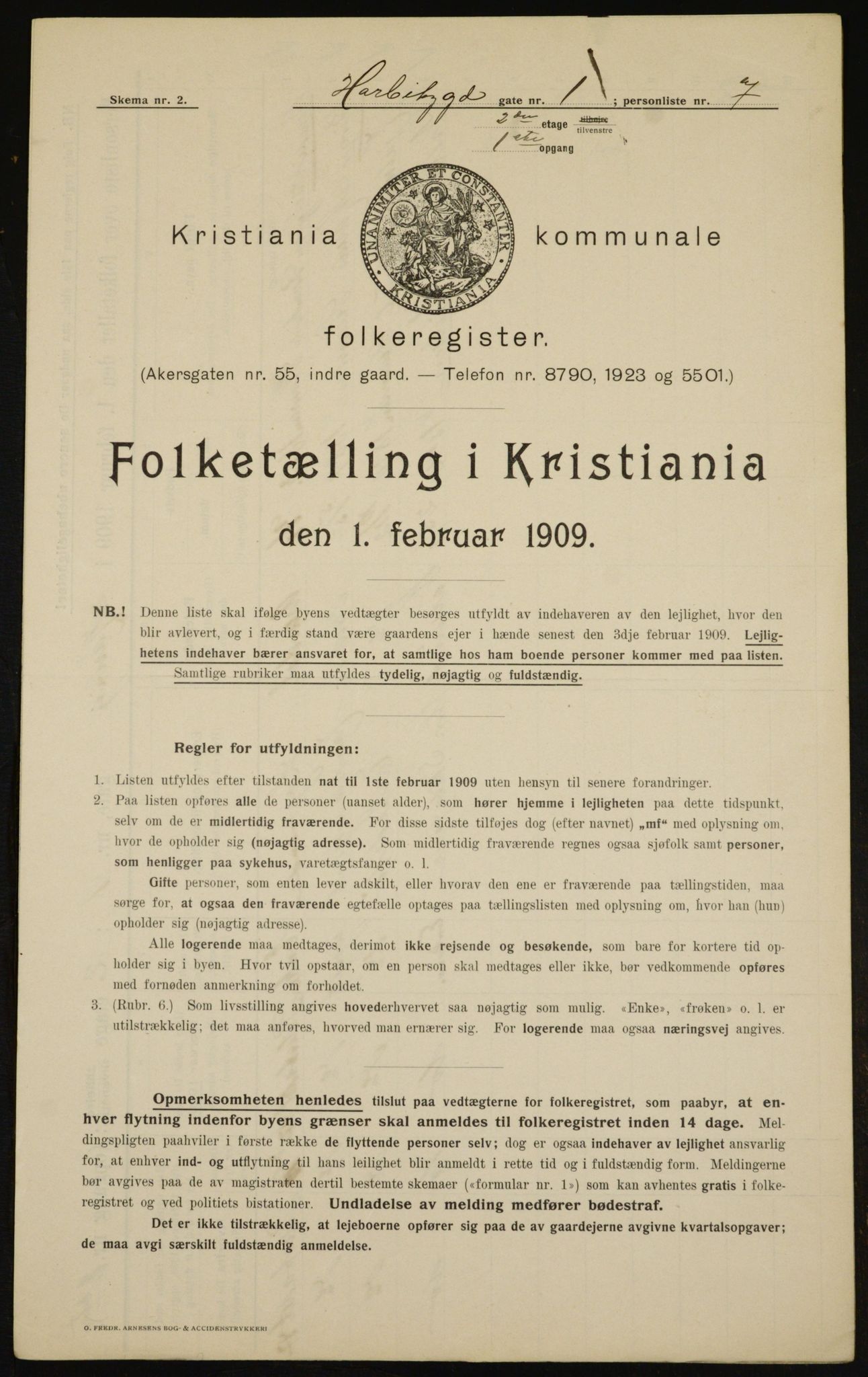 OBA, Municipal Census 1909 for Kristiania, 1909, p. 73302