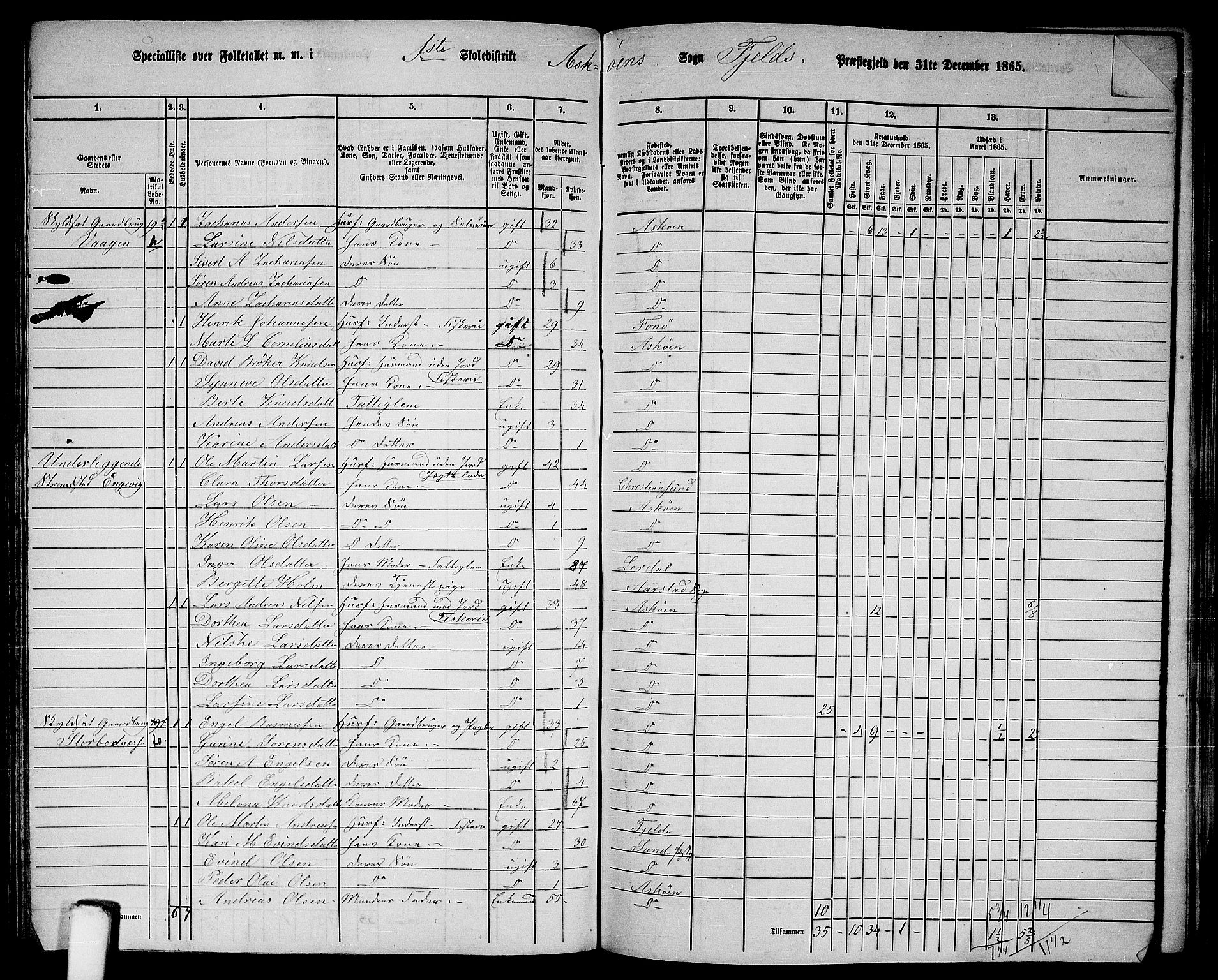 RA, 1865 census for Fjell, 1865, p. 121
