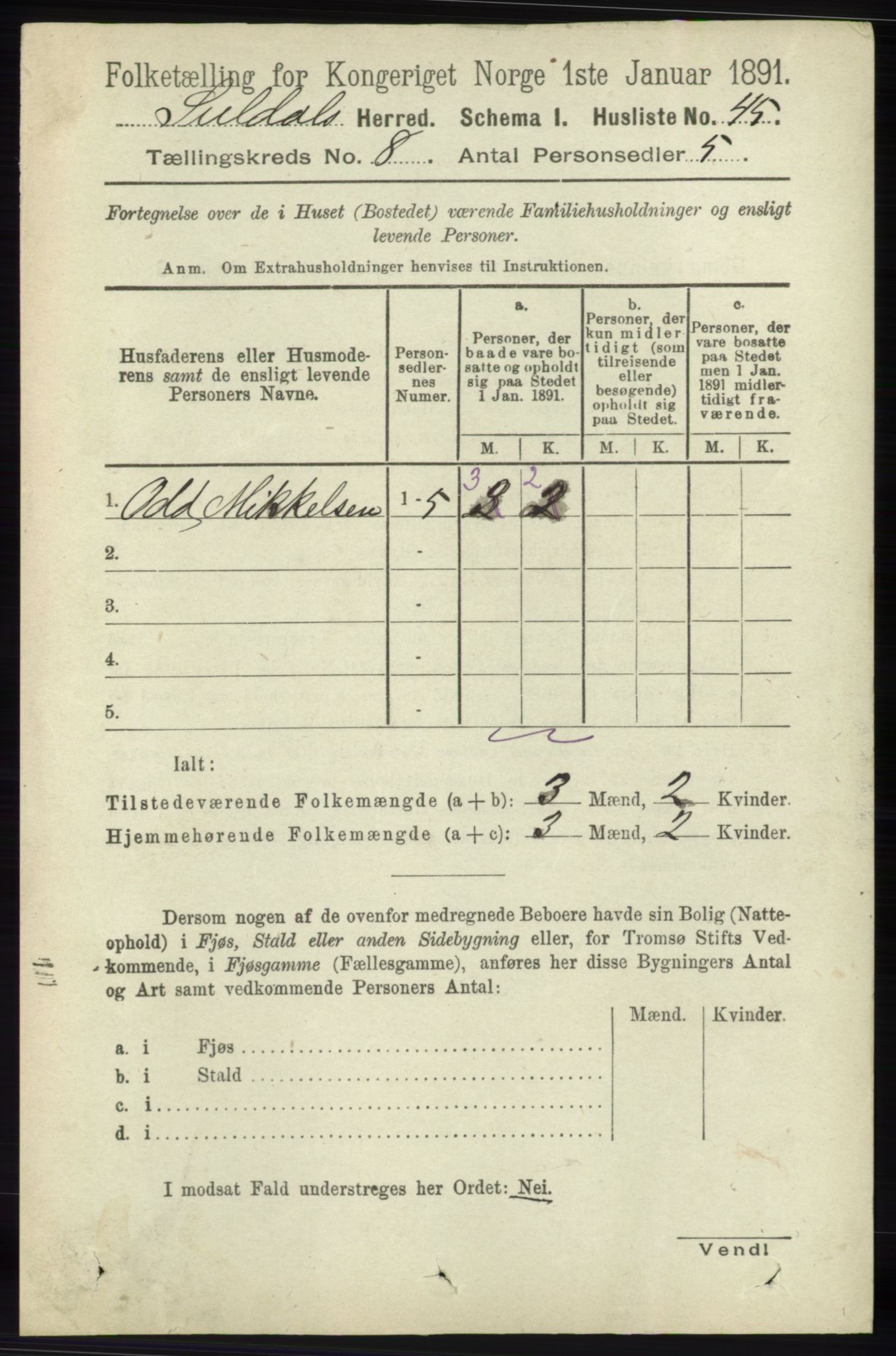 RA, 1891 census for 1134 Suldal, 1891, p. 2283