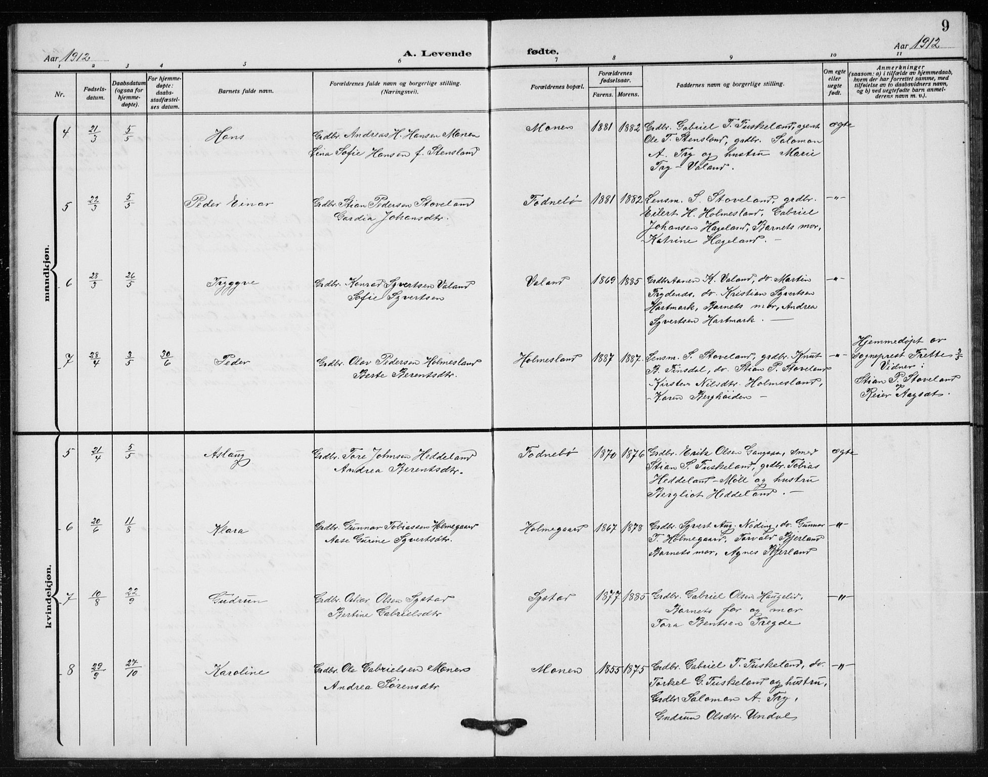 Holum sokneprestkontor, SAK/1111-0022/F/Fb/Fba/L0006: Parish register (copy) no. B 6, 1910-1936, p. 9