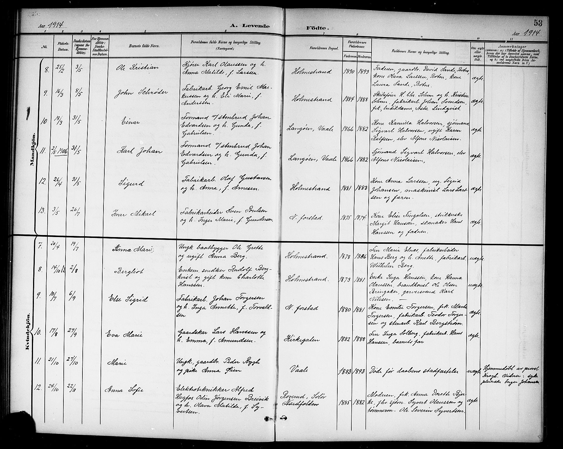 Holmestrand kirkebøker, AV/SAKO-A-346/G/Ga/L0006: Parish register (copy) no. 6, 1901-1923, p. 53