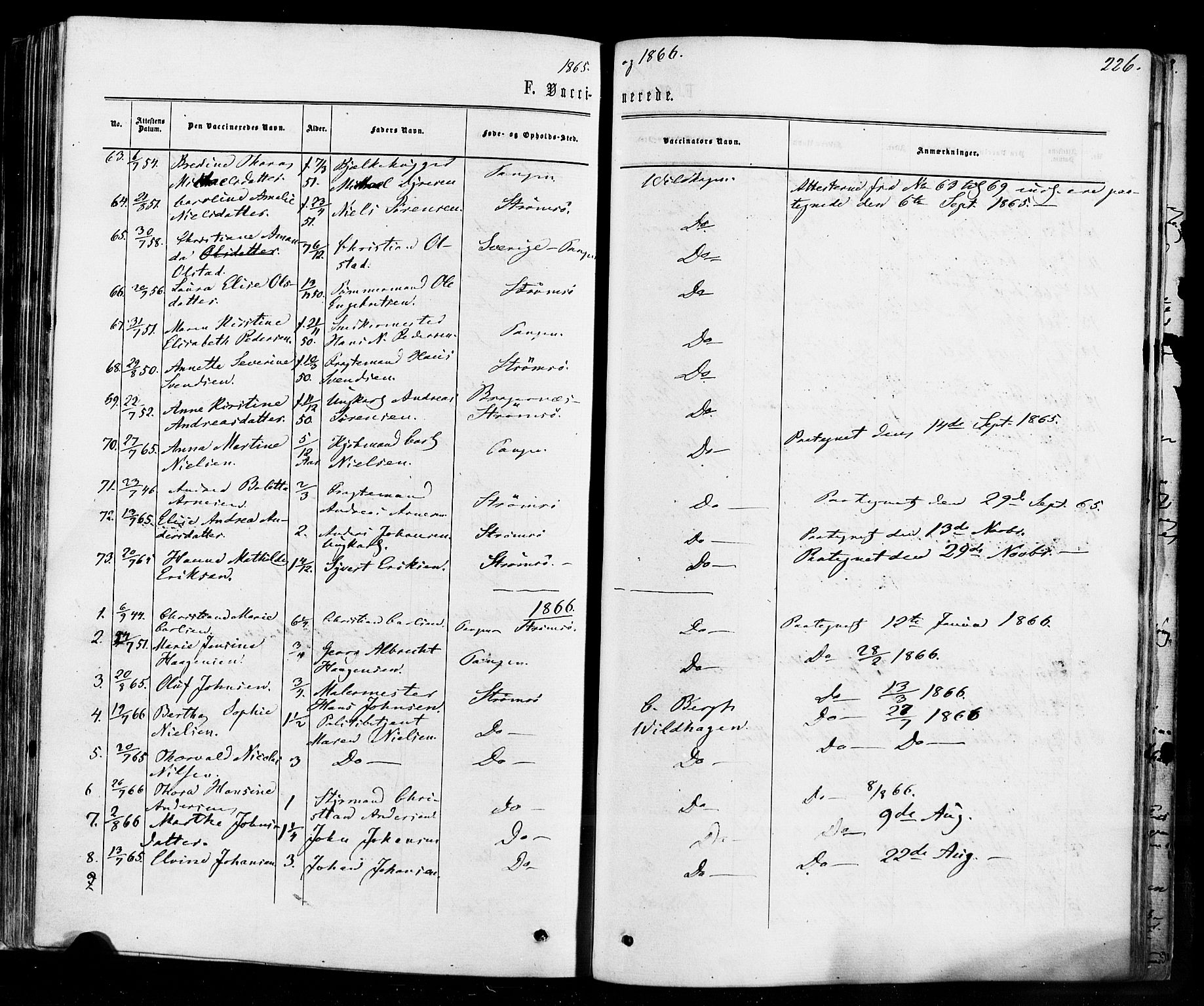 Strømsø kirkebøker, SAKO/A-246/F/Fa/L0018: Parish register (official) no. I 18, 1865-1878, p. 226
