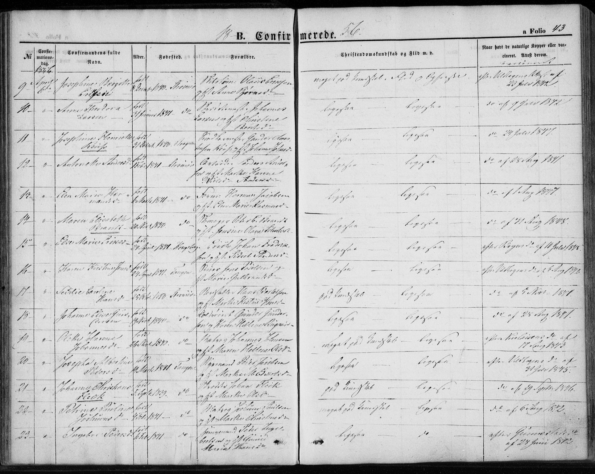 Strømsø kirkebøker, AV/SAKO-A-246/F/Fa/L0017: Parish register (official) no. I 17, 1848-1865, p. 43