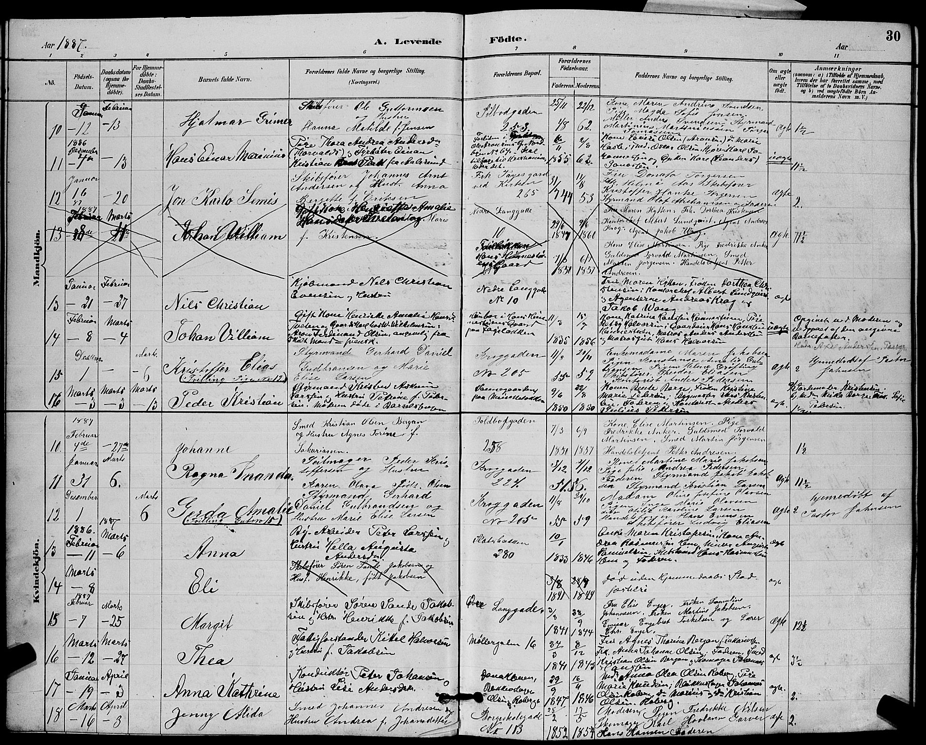 Tønsberg kirkebøker, AV/SAKO-A-330/G/Ga/L0006: Parish register (copy) no. 6, 1885-1895, p. 30