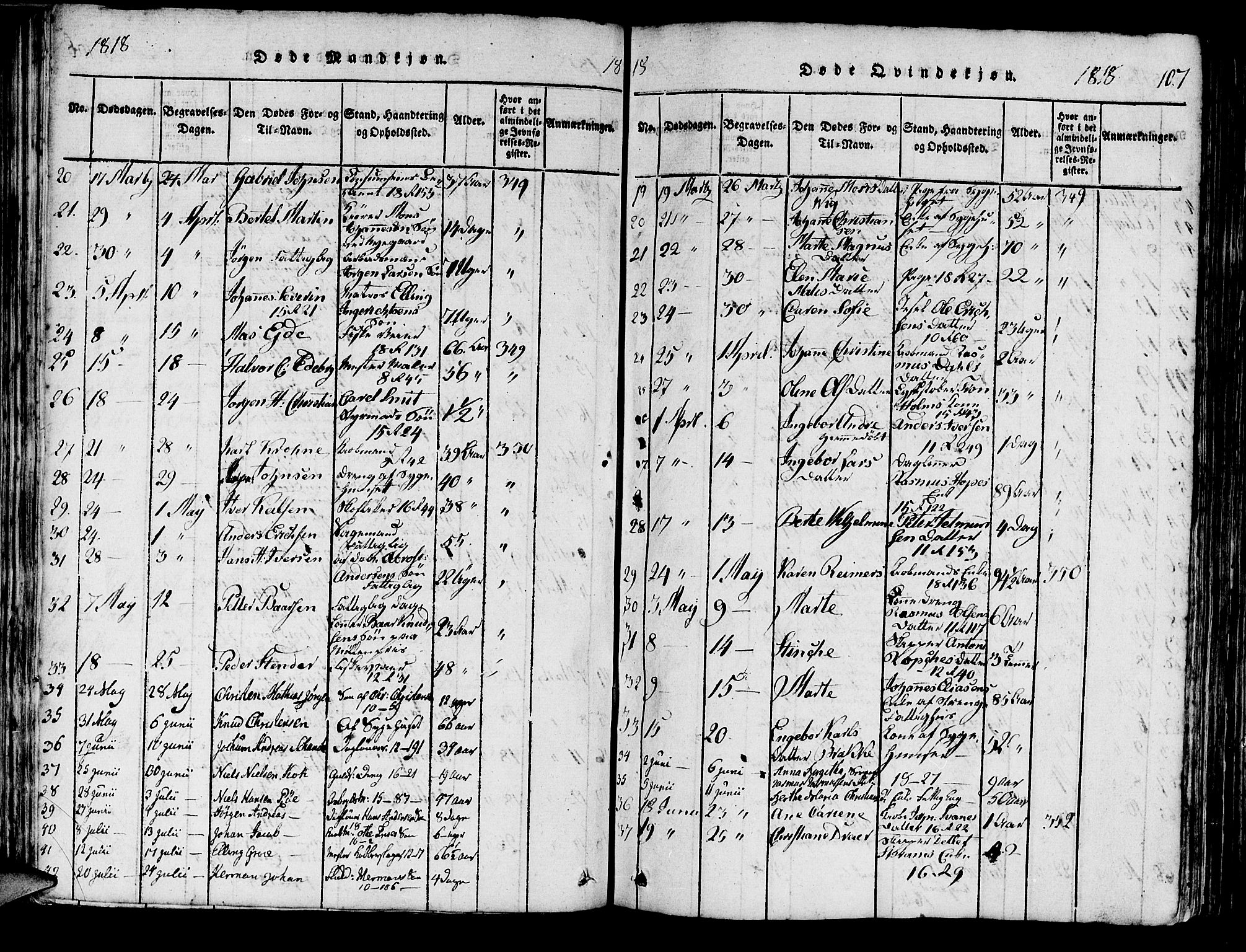 Domkirken sokneprestembete, AV/SAB-A-74801/H/Haa/L0010: Parish register (official) no. A 10, 1816-1821, p. 107