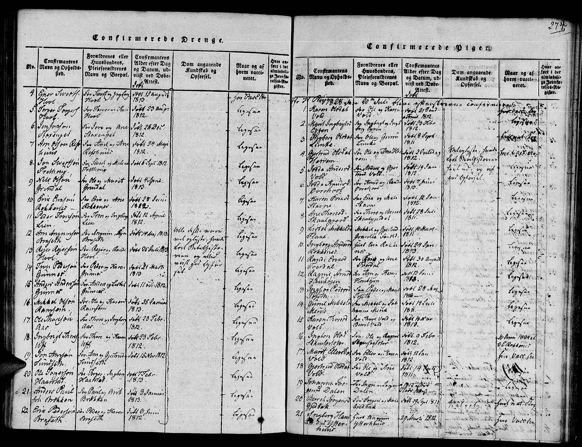 Ministerialprotokoller, klokkerbøker og fødselsregistre - Sør-Trøndelag, SAT/A-1456/672/L0854: Parish register (official) no. 672A06 /2, 1816-1829, p. 274