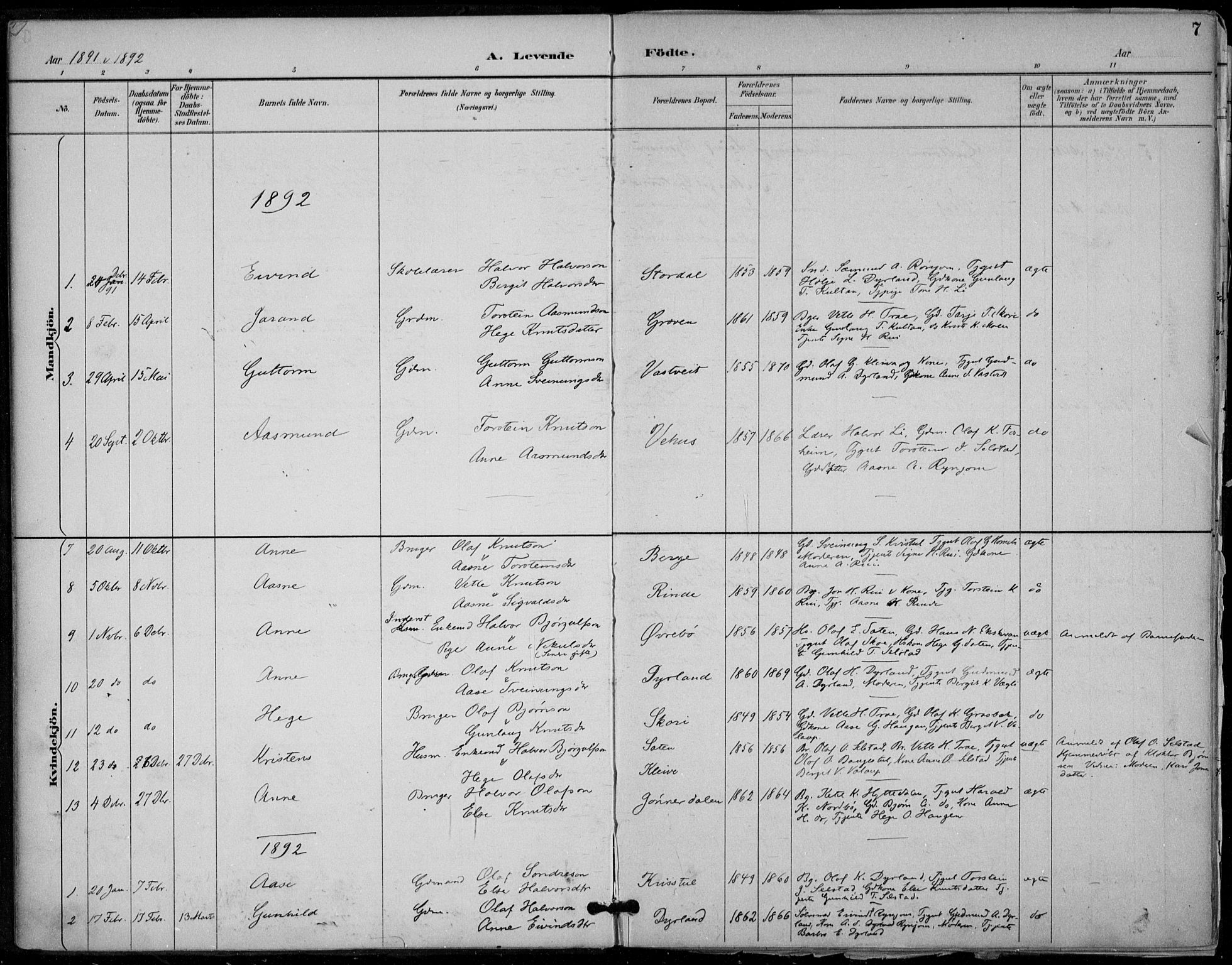 Seljord kirkebøker, SAKO/A-20/F/Fc/L0002: Parish register (official) no. III 2, 1887-1920, p. 7
