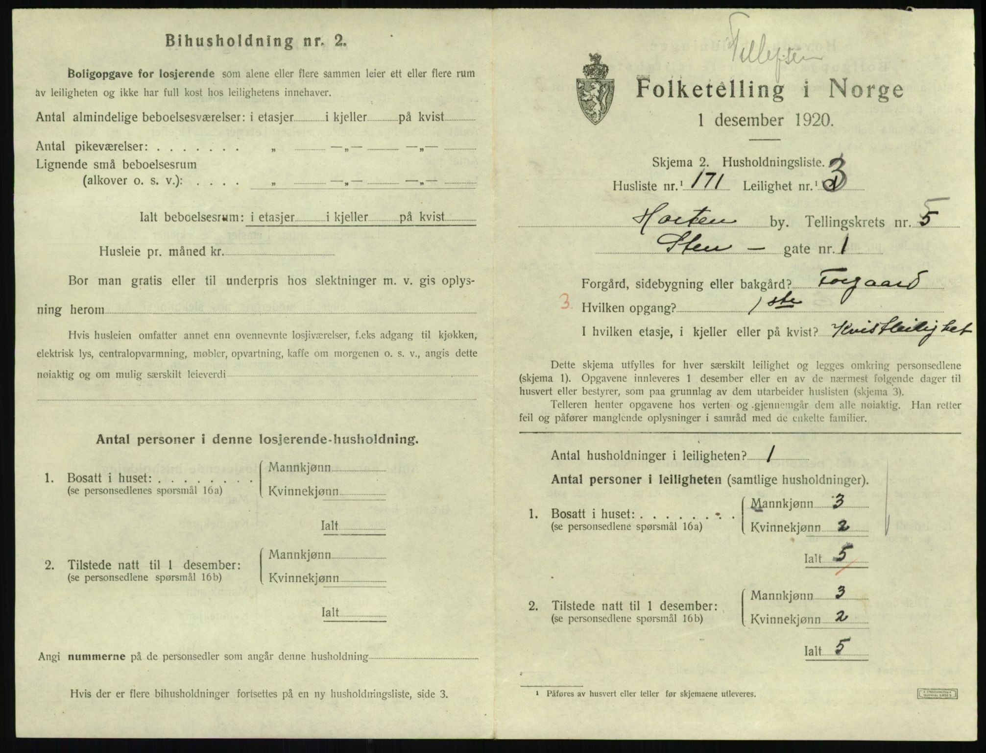 SAKO, 1920 census for Horten, 1920, p. 6255