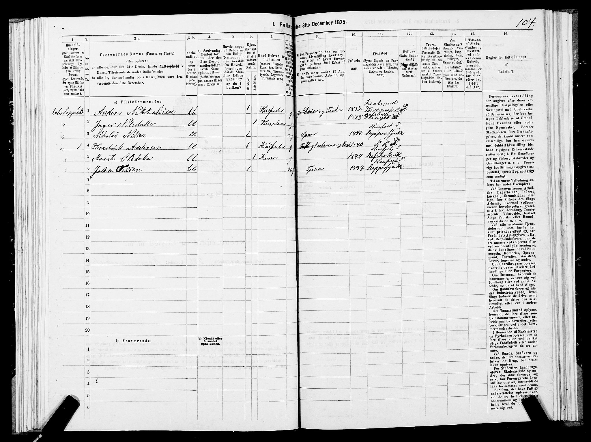 SATØ, 1875 census for 2016L Hammerfest/Hammerfest og Kvalsund, 1875, p. 2104